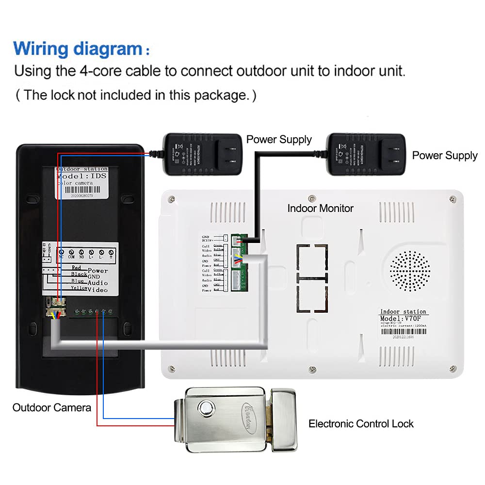 7" Color con Cable Videoportero Teléfono RFID Cámara de Video Timbre Sistema de Intercomunicación para el Hogar Apartamentos Tarjeta de Soporte Desbloqueo de Contraseña