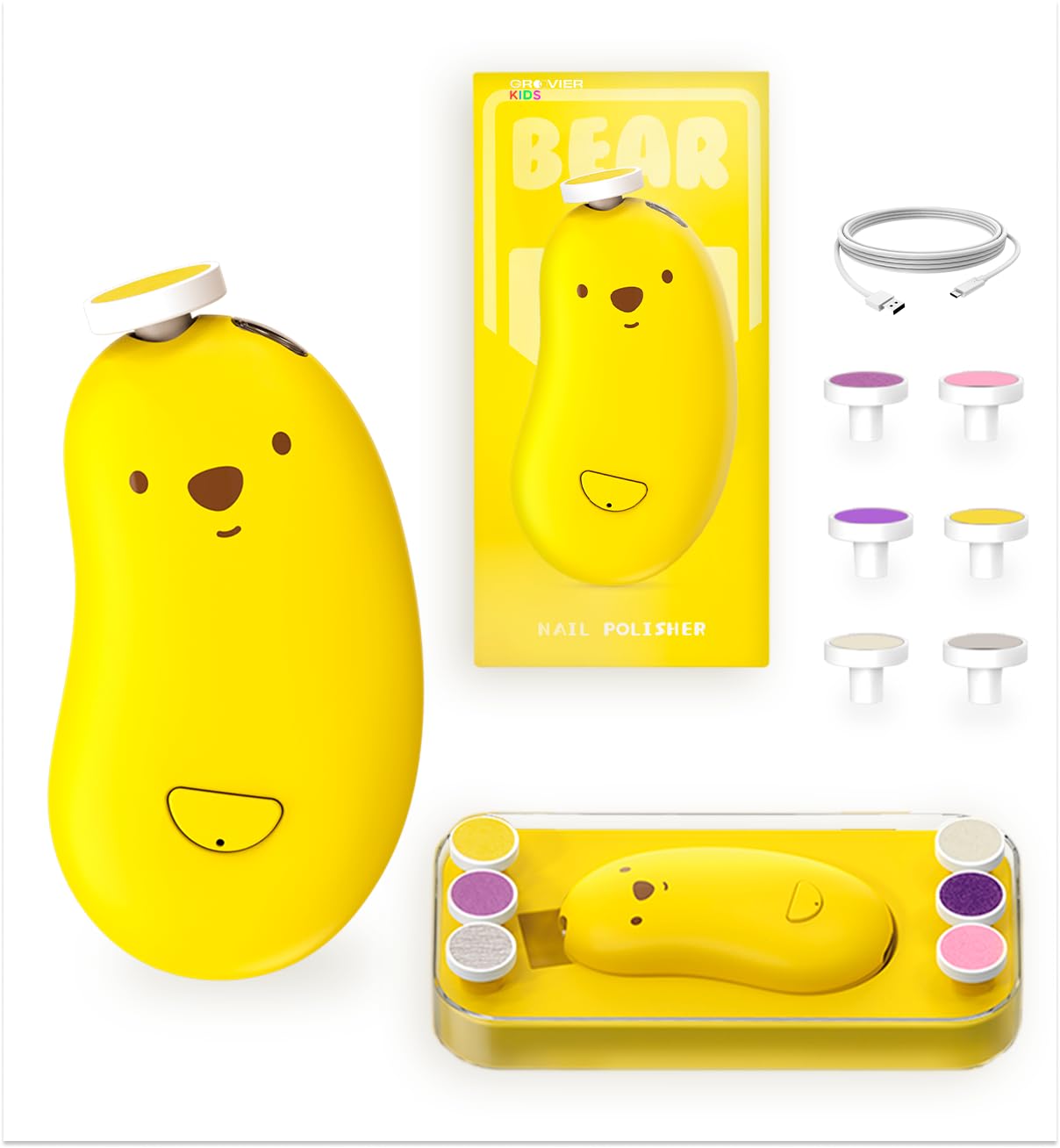 Groovier Baby Nail Trimmer Electric Rechargeable Baby Nail Clippers with 6 Grinding Heads and LED Light, Safe Baby Nail File Set for Newborn Toddler Toes & Fingernails Polish, Trim Care