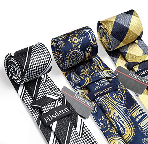 Image of HISDERN Mens Ties and Pocket Square Set Business Elegant Ties for Men Classic Lot 3 Pcs Wedding Party Neckties & Handkerchief