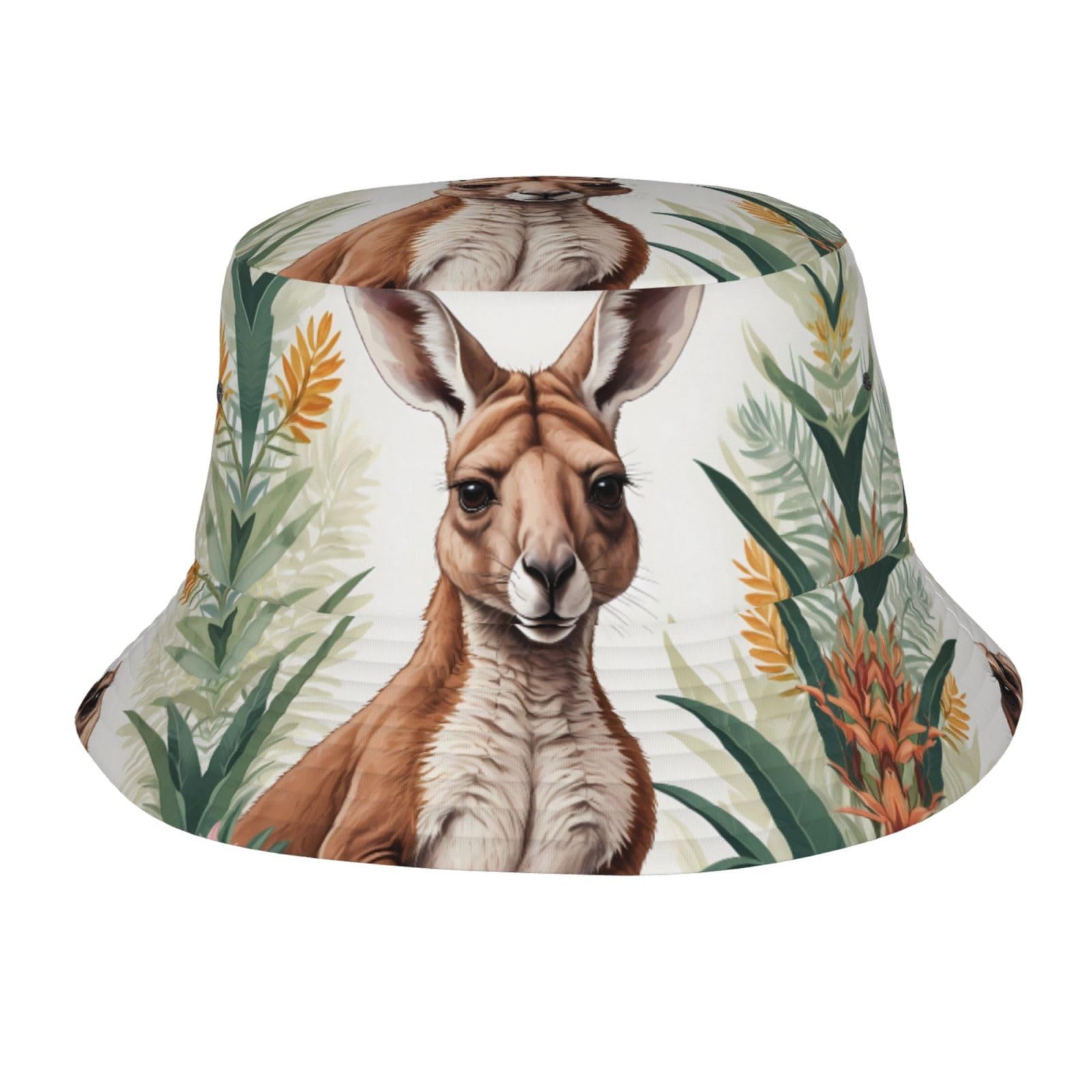 WZYWHJ Adult Bucket Hats Kangaroo Printing for Men's and Women's Summer Sun Protection Black