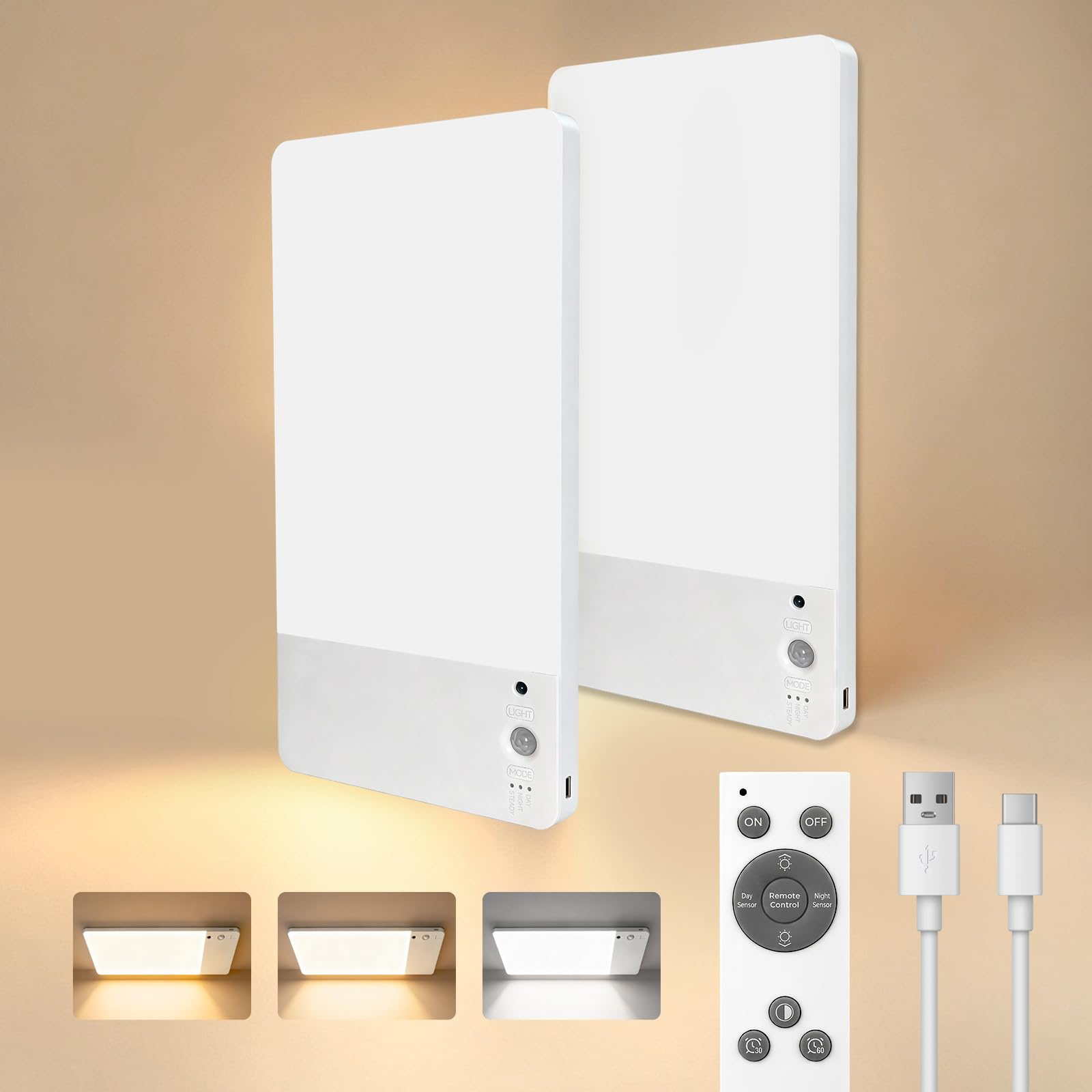 LED Motion Sensor Ceiling Lights Indoor, Rechargeable Battery 12000mAh 2P