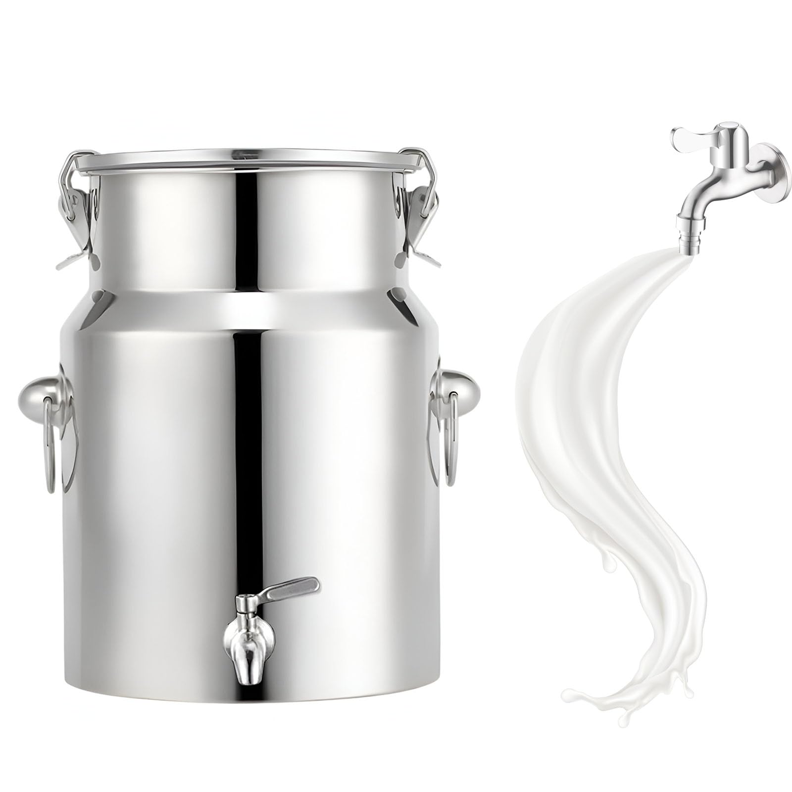 AYCDL Pail Milk Can Bucket,Stainless Steel Jug Sealed Bucket with Lid Jugs Heavy Duty Canister Tap for Beverage Dispensing,5L,5L