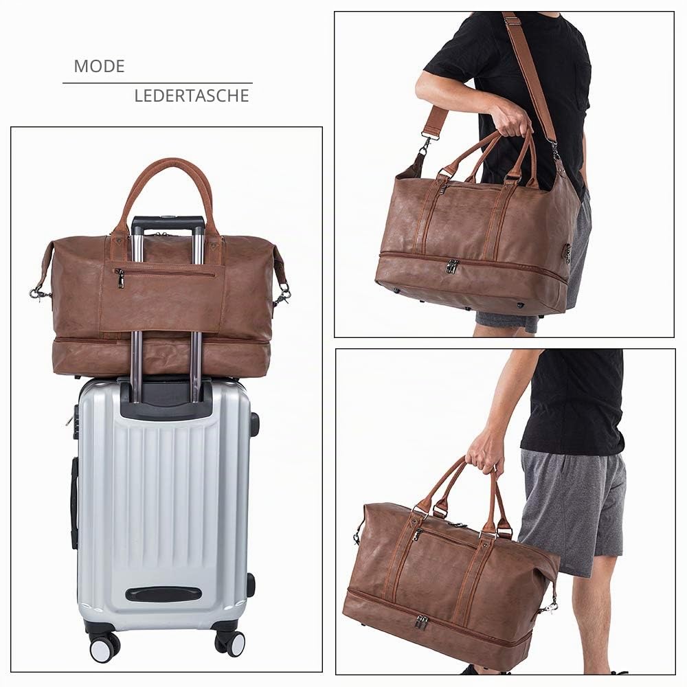 Reisetasche für die Nacht, Segeltuch, Leder, übergroße Wochenendtasche, große Handgepäcktasche, Reisetasche für Damen und Herren