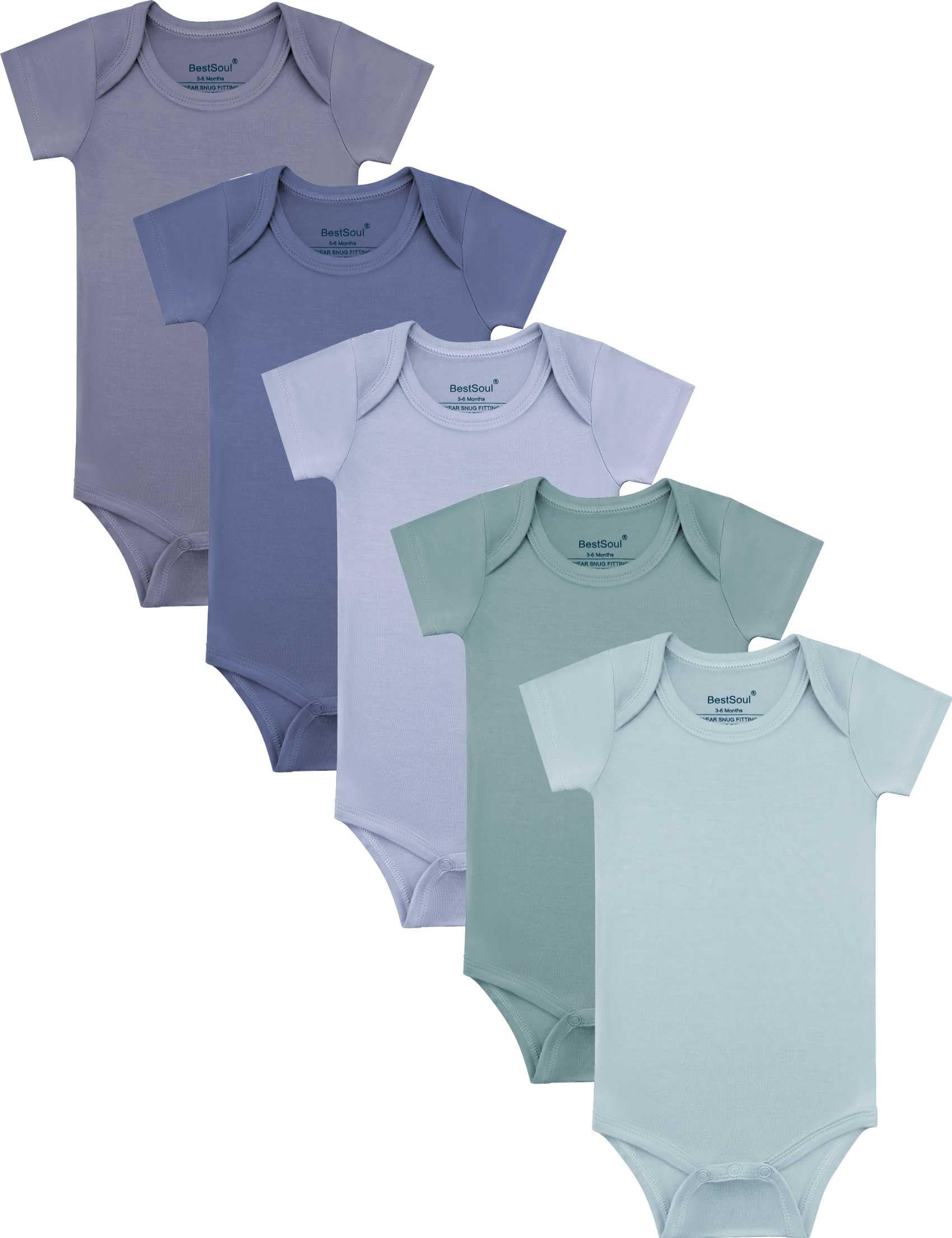 BestSoulBaby Short Sleeve Solid Bodysuit Set Rayon made from Bamboo  Newborn Infant Toddler Boy Girl 5-Pack