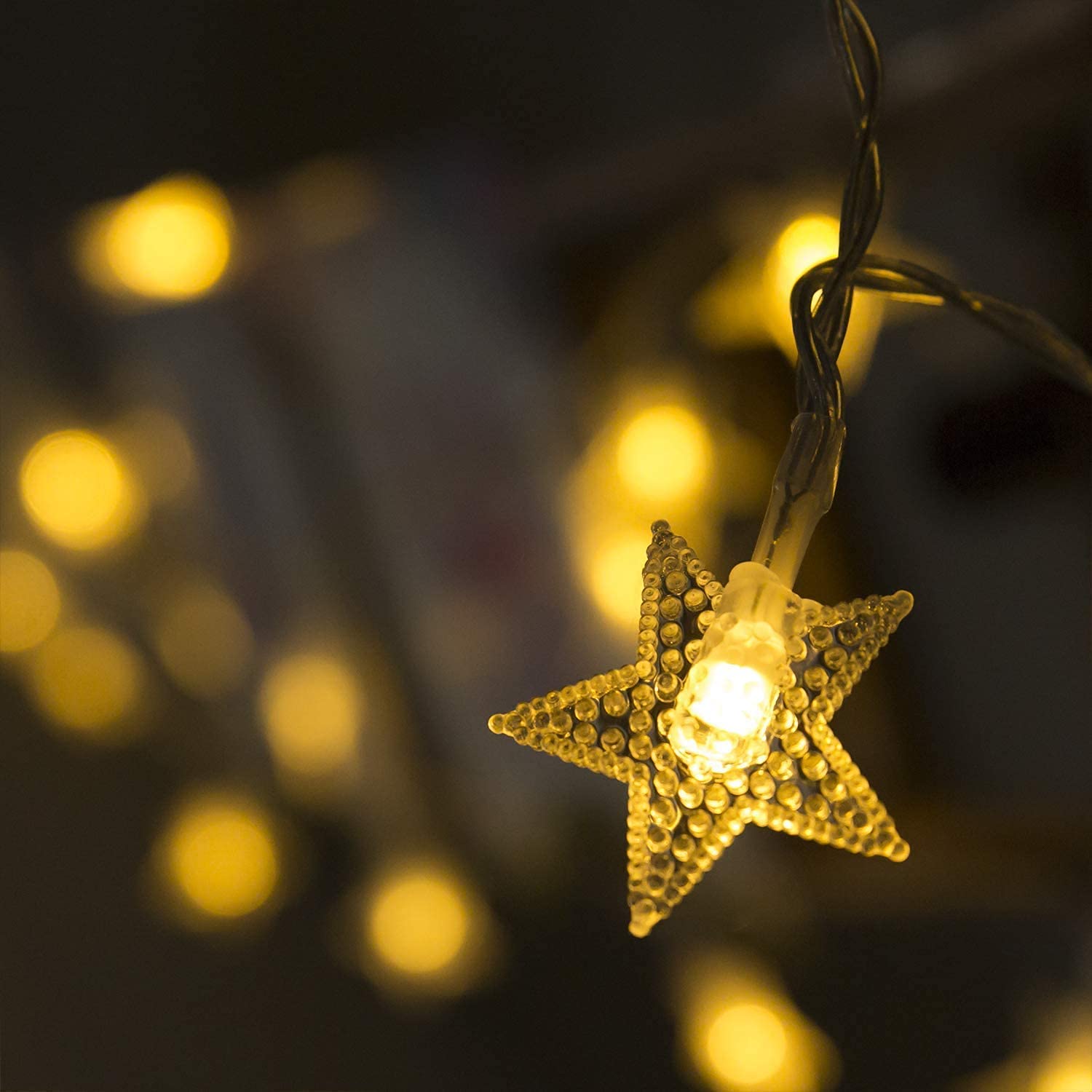 Cadena de luces LED de estrellas, 20 luces LED de hadas de cadena de estrellas de 10 pies, luces de Navidad de hadas, funciona con pilas, luz cálida para interior, exterior, fiesta de bodas,