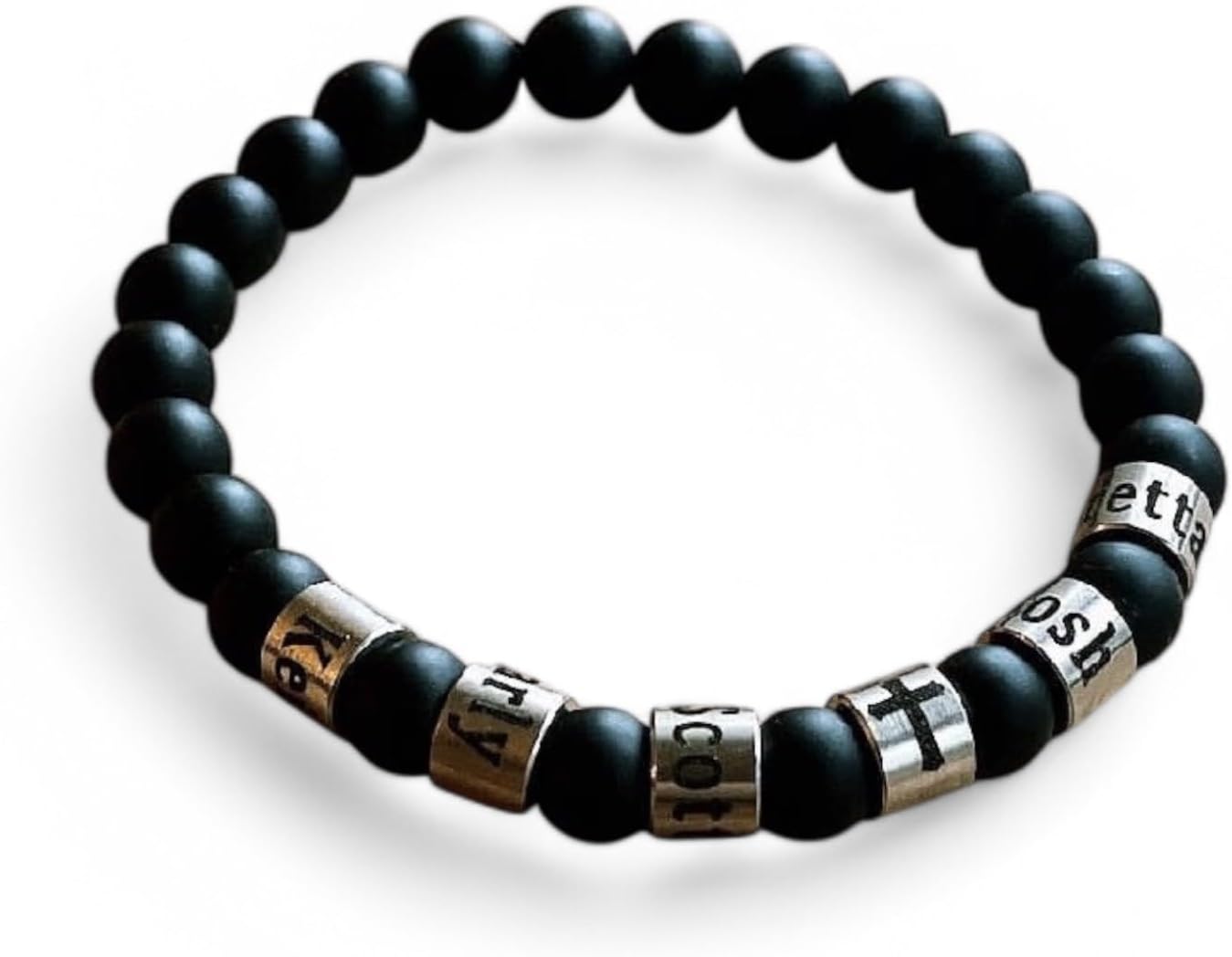 Personalized Engraved Mens Black onyx Stone Bracelet with Names -Black Matte Onyx Family Names - Family Name Bracelet Anniversary, Birthday Gift, Valentines day Gift