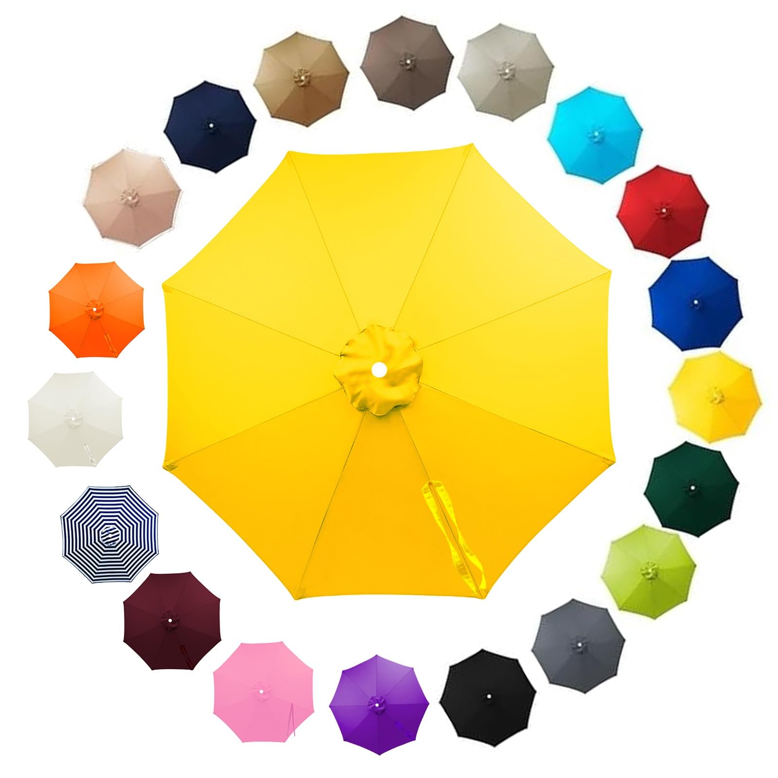 Outdoor Patio Parasol Replacement Canopy 2.5m 2.8m 3.30m 3.5m 6/8 Ribs, Fade Resistant Garden Umbrella Top Fabric Cover, Waterproof UV Protection Sunshade Cloth(Yellow,2.5m/8 Arms)