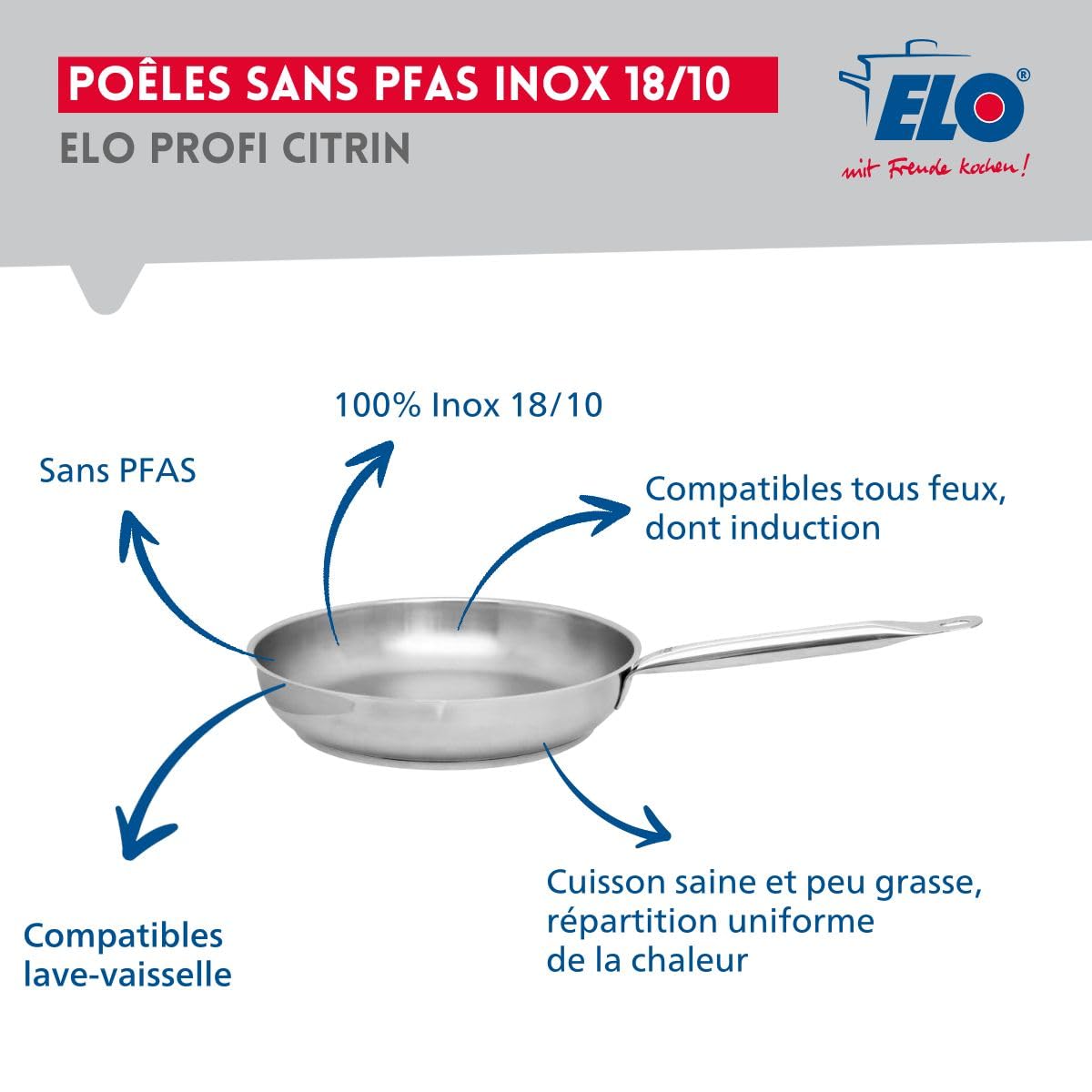 Elo Batterie cuisine poêle 24 cm et 4 faitouts 12/14/16/24 cm