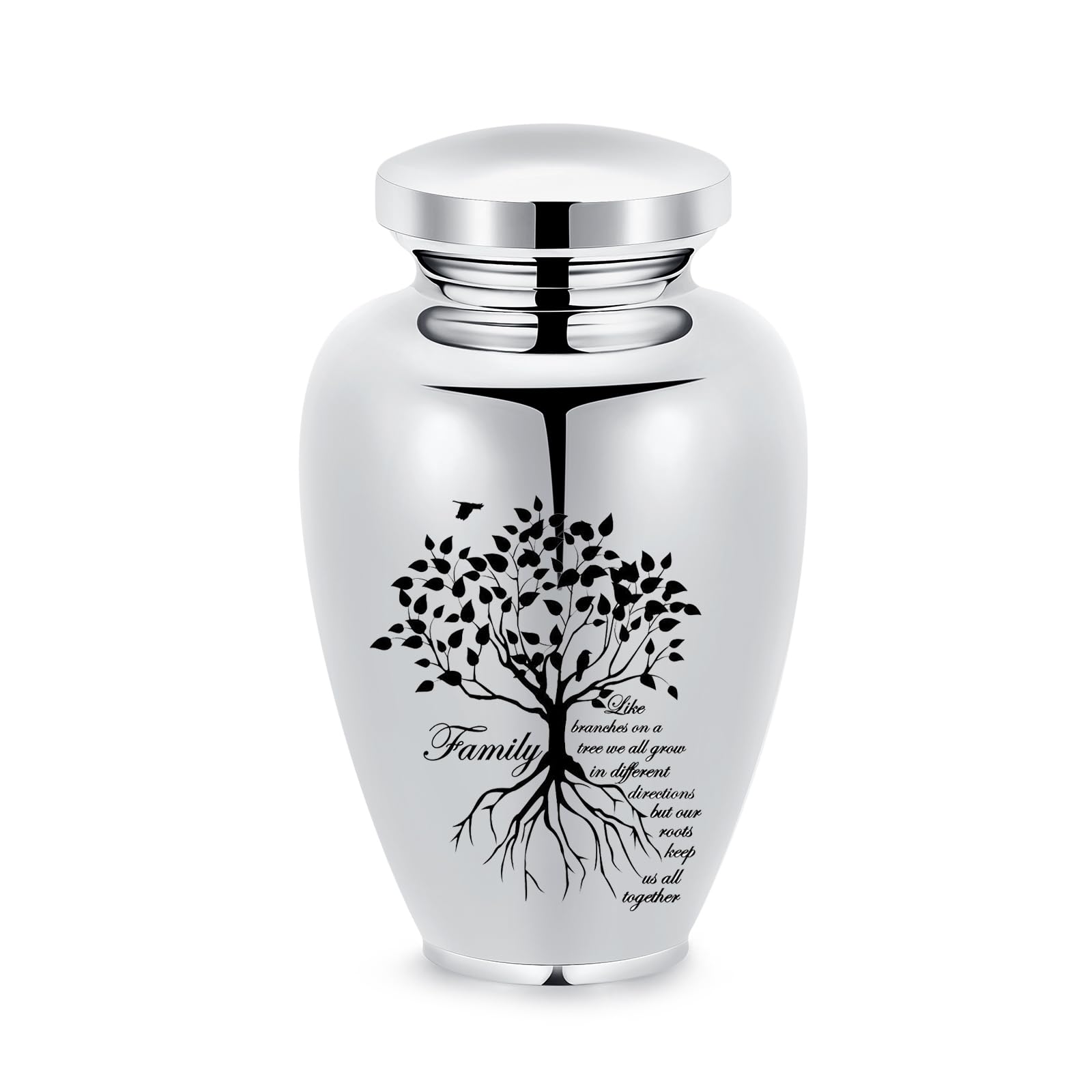 Large Cremation Urn for Human/Pet Ashes Stainless Steel Memorial Keepsake with Tree of Life Wings/Butterfly/Bird/Heart Funeral Ash Holder (Silver - 235 * 142mm - Tree of Life & Family) โ image 1