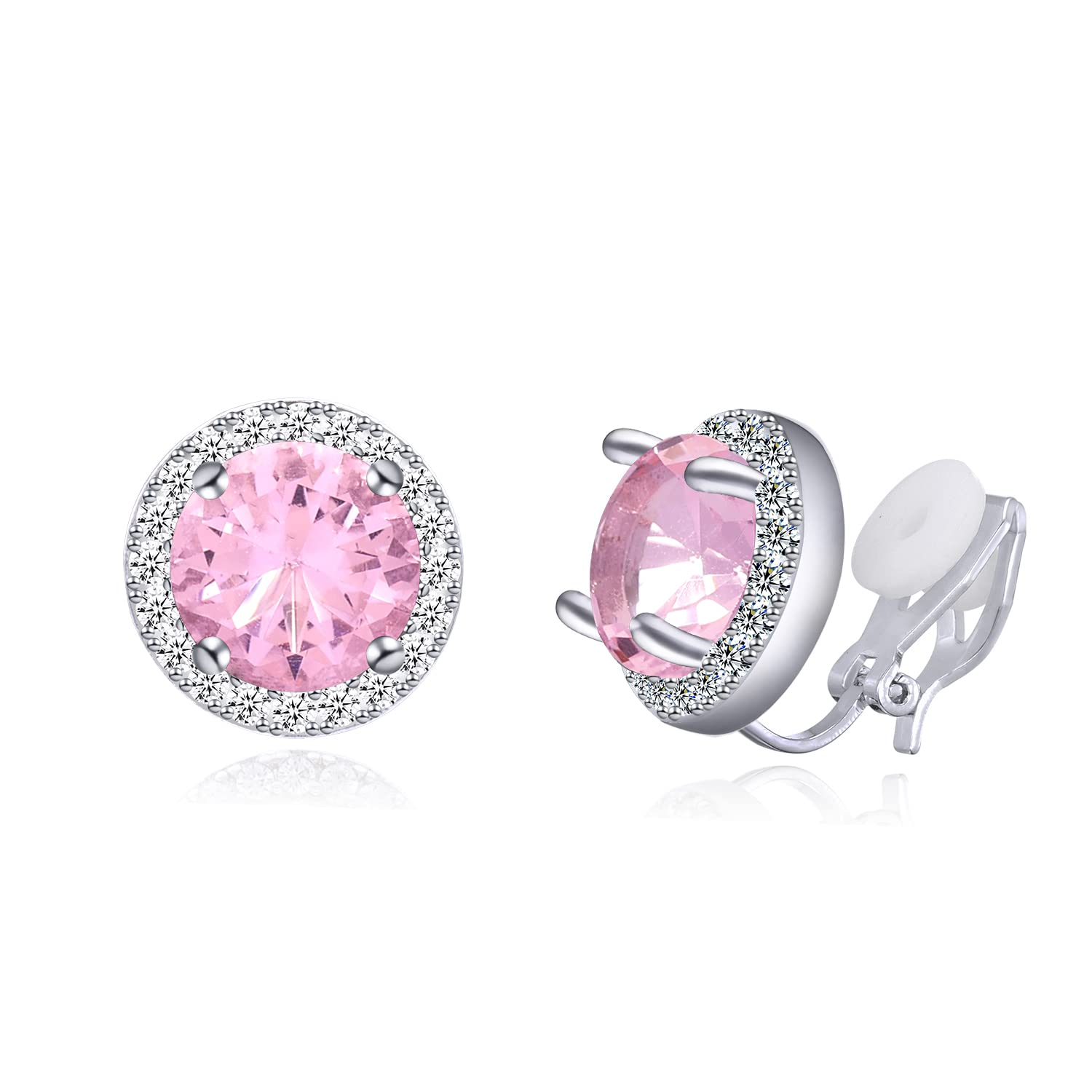 YOQUCOL10MM Cubic Zirconia Crystal Clip On Stud Earrings Round Non Pierced Earrings For Women Girls