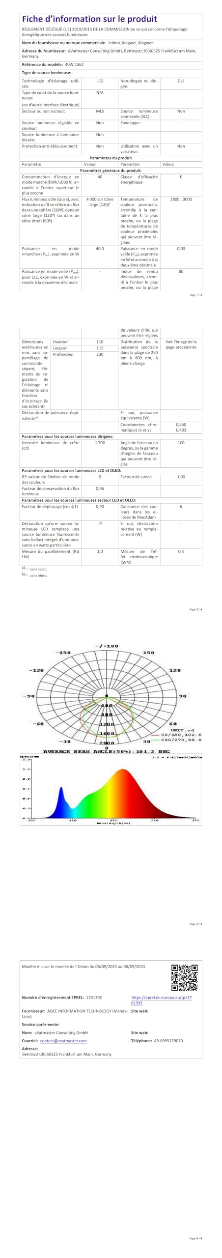 Kingwen Applique Murale LED Exterieure 40 W, Détecteur, 3000 K, IP65 | 3000 lm, détection 120° jusqu’à 5–8 m, panneau orientable à 360°, aluminium noir, classe E, pour entrée et garage