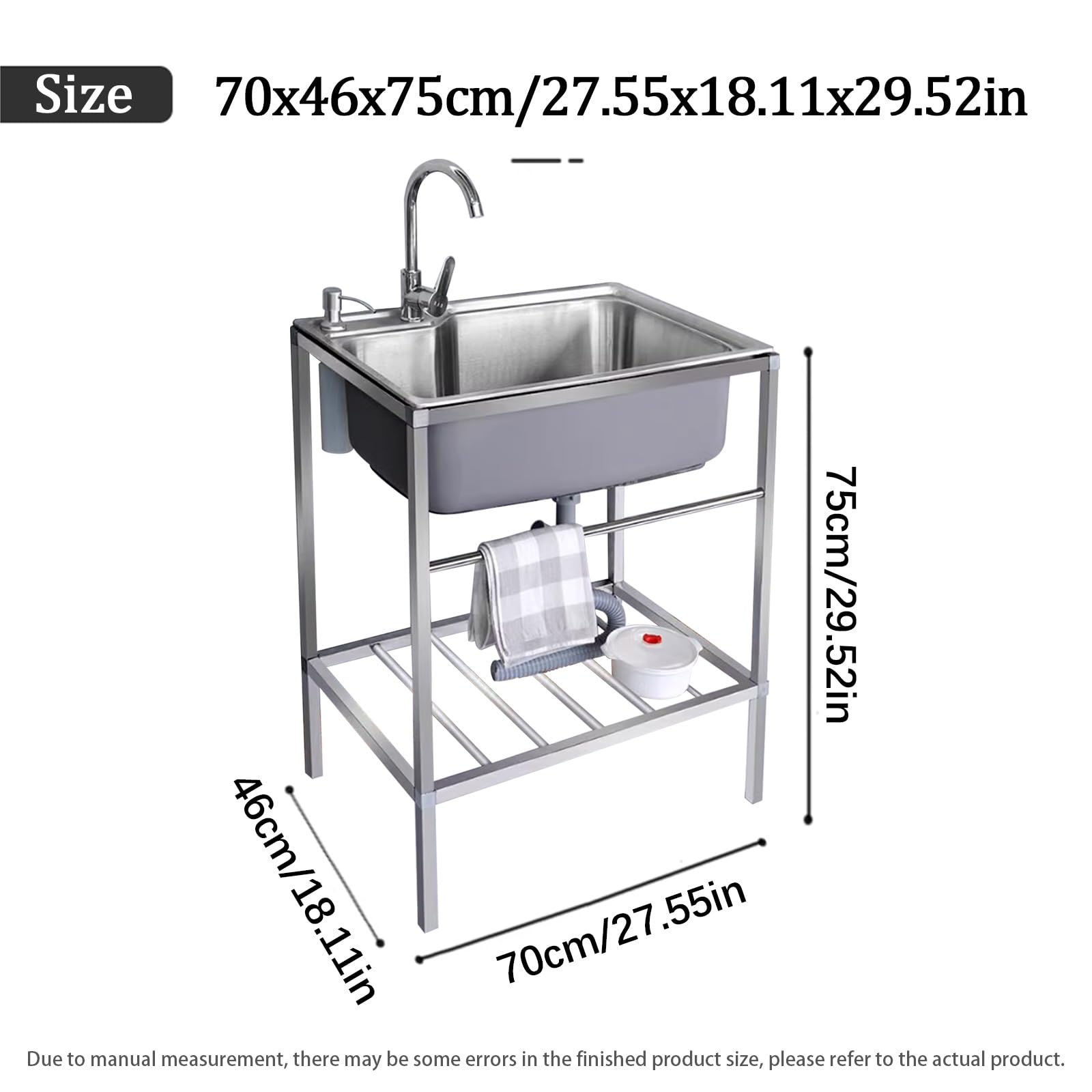 Edelstahl Spülbecken Küche,Utility Waschbecken Frei Stehende,mit Wasserhahn Lagerregale Im Freien Waschbecken Waschstation,kommerzielle Restaurant Waschbecken,für Waschküche Garage Bauernhaus(27.5x18.