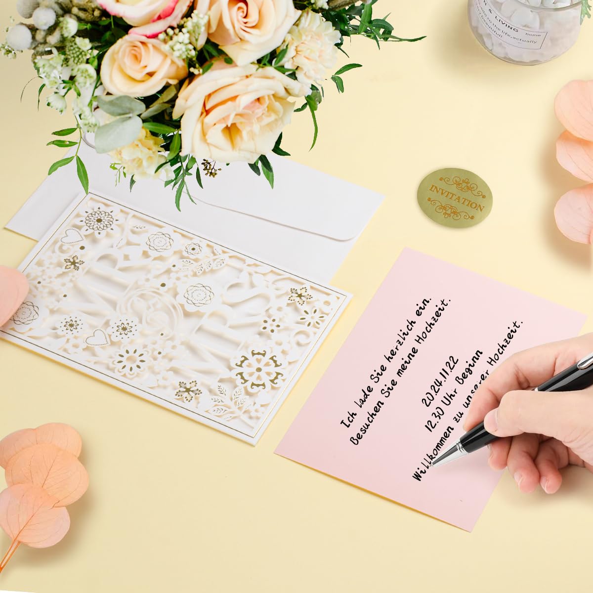 Elektheim Wedding Card with Envelope Card for Wedding Packaging Wish Greeting Card Wedding Invitations Signature Card for Wedding Gifts Bridal Shower Engagement Card - Image 4