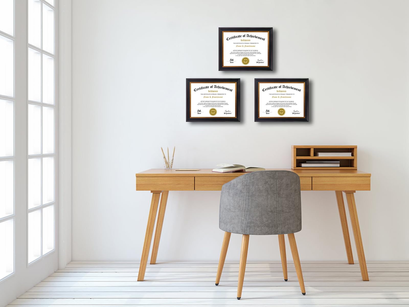 Diplomrahmen für Urkunden und Dokumente, 21,6 x 28,9 cm, 3 Stück, mit Echtglas, Diplomrahmen für Wandgalerie oder Tischdekoration, Schwarzgold-Zierleiste, ohne Passepartout