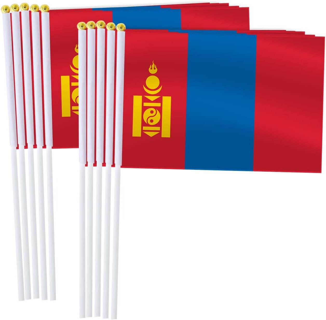 RaymNord 25 Pack Mongolia Handheld Small Flag,Mini Mongolian Hand Held Miniature Stick Decor