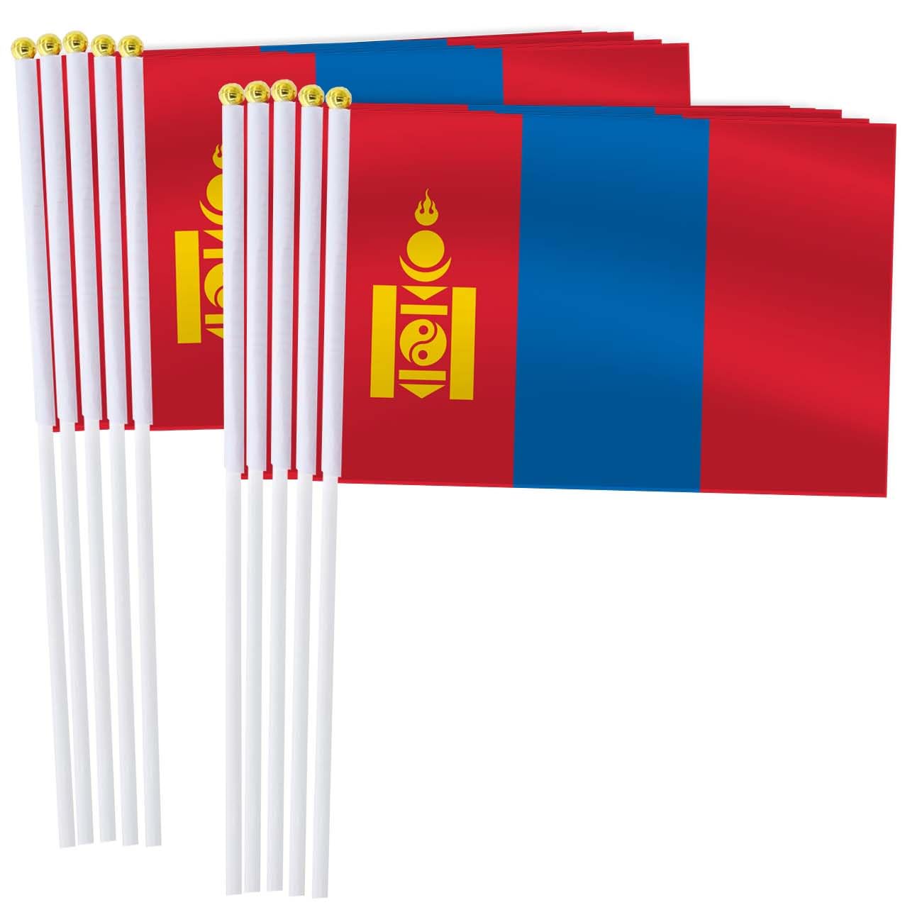 RaymNord 25 Pack Mongolia Handheld Small Flag,Mini Mongolian Hand Held Miniature Stick Decor