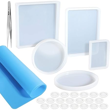 Amazon Co Jp Leobro シリコンモールド ソフトモールド レジン型 アクセサリー パーツ 作成 抜き型 四角 楕円5種類セット Diy 手作り シリコンモールド コースターモールド シリコンマット付 ピンセット付 指サック付き ホビー