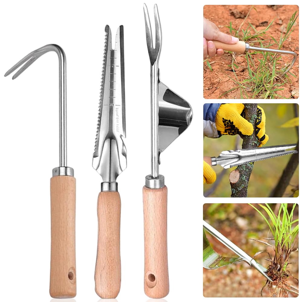 Arrache Mauvaises Herbes 3 Griffes Désherbeur Manuel 1m OFFCUP - 3 Griffes Acier - Travail Debout - Jardin écologique Jardinage Sans Effort