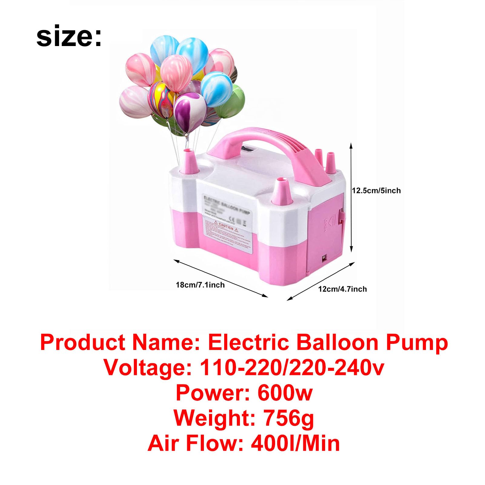 Pompa balonowa, pompka do balonów, elektryczna pompka do balonów, AC 110 V - 220 V 600 W, pompka elektryczna do balonów balonowych, nadaje się na przyjęcia urodzinowe, ślub, Boże Narodzenie i inne