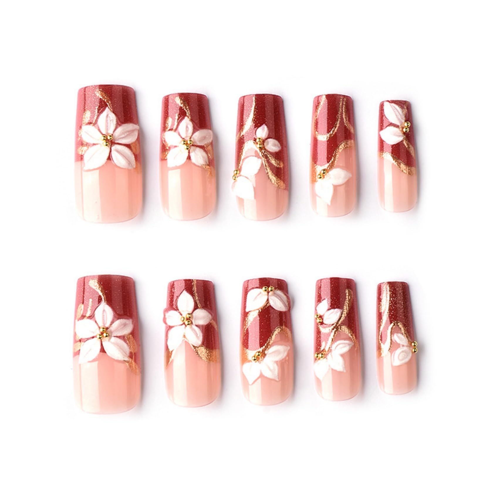Künstliche Fingernägel Im Ombré-design Mit 3d-blumen Und Gold_voghion.com