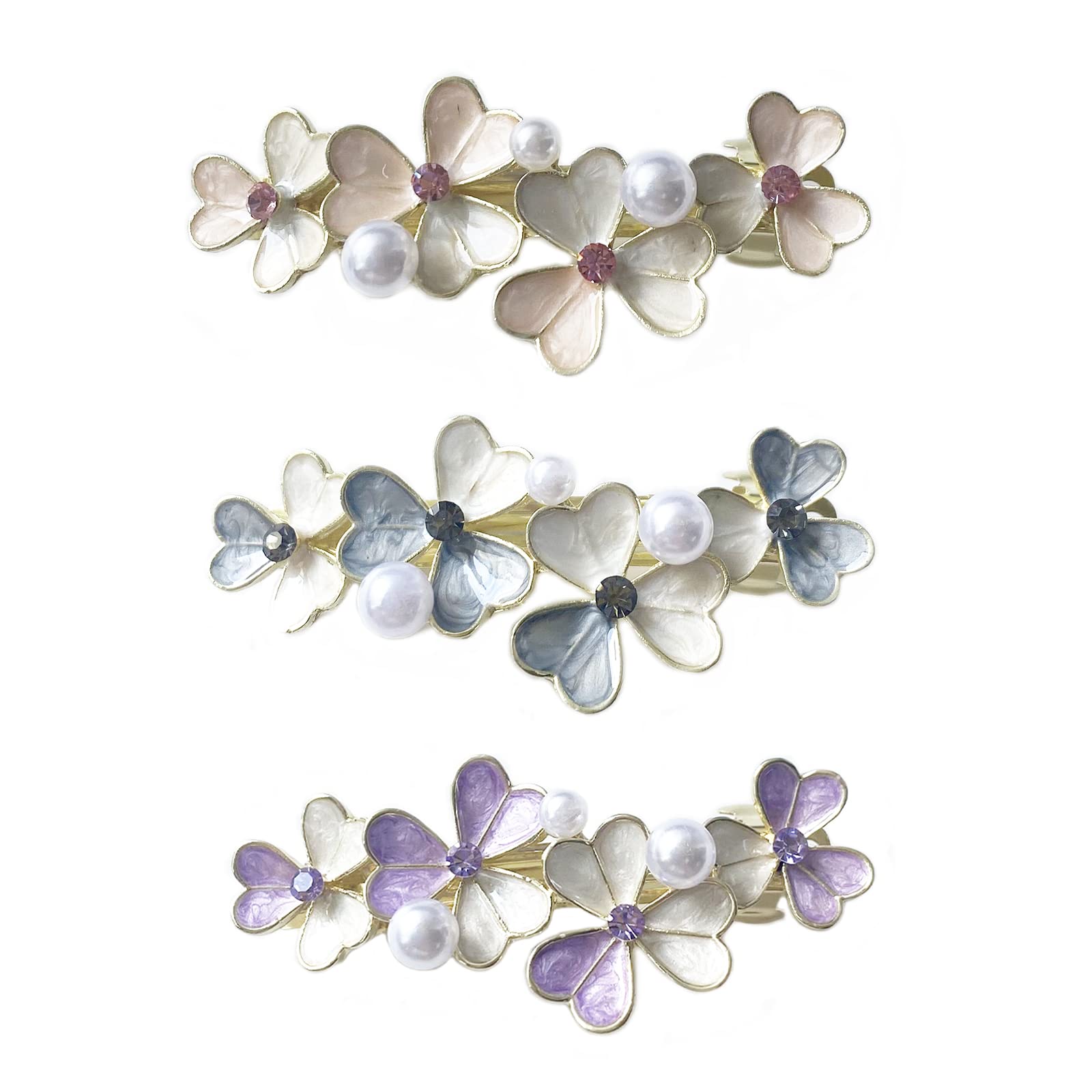 3Pcs Pearl Hair Barrettes Vintage Hair Automatic Hairpins Flowers French Hair Clips