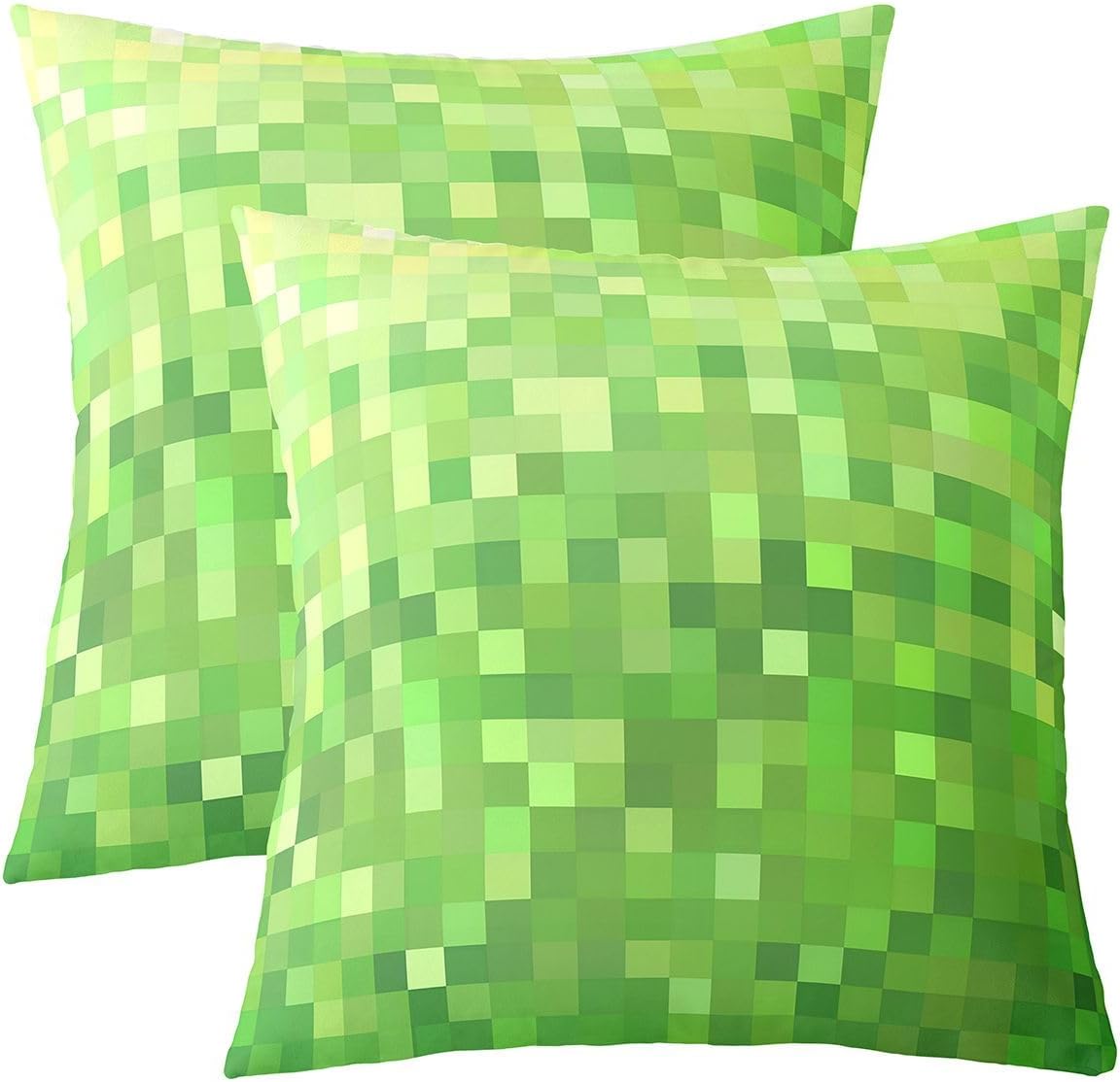 Manfei Pixel Grid Miners Kids Throw Pillow Cover,Videogame Plaid Lattice Double Sides Pillow Case,Geometric Gaming Check Home Decor,Green Bed Couch Sofa Cushion Cover,4 Pack 20"x20" image 3