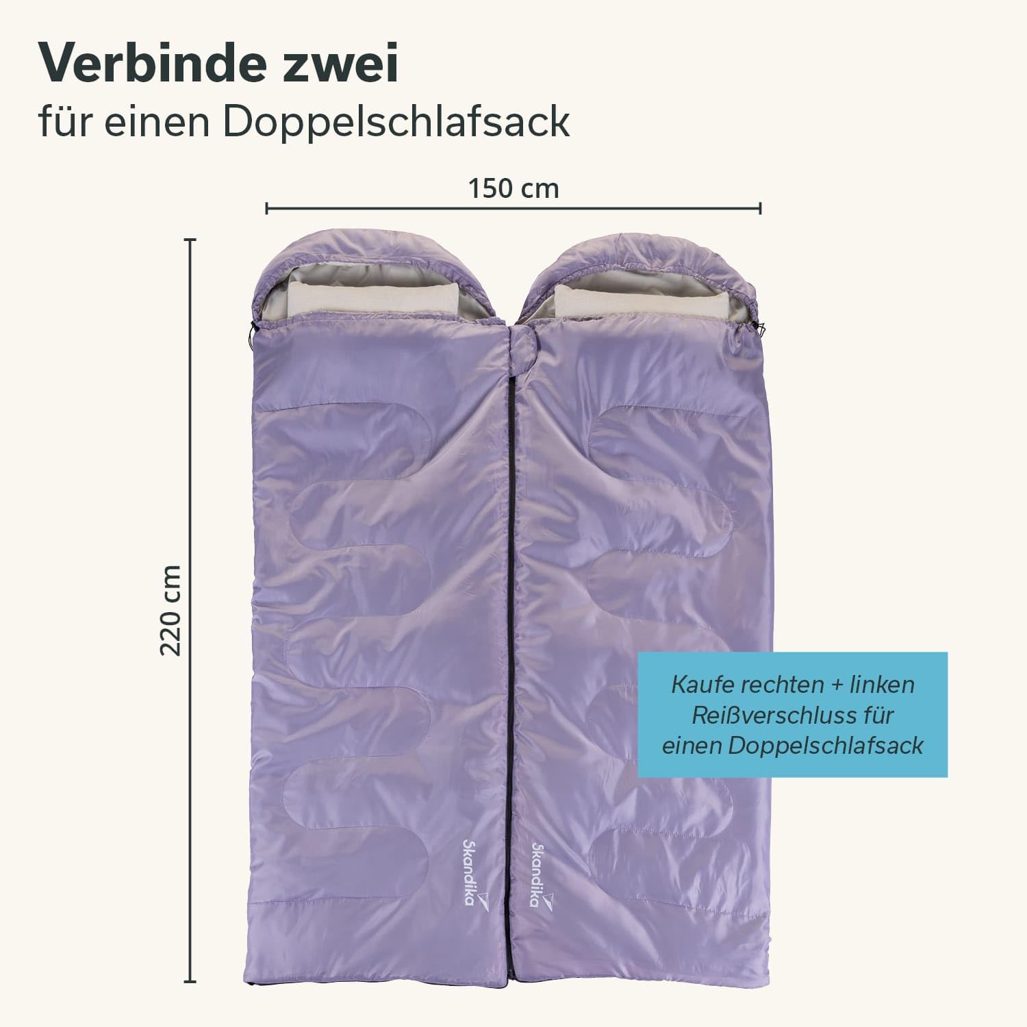 Skandika Deckenschlafsack Skye | Schlafsack 3 Jahreszeiten, mit Kissen, koppelbar, 220 x 75 cm, 250g/m² Mikrofaserfüllung, Innentasche, waschbar | Schlafsäcke Outdoor