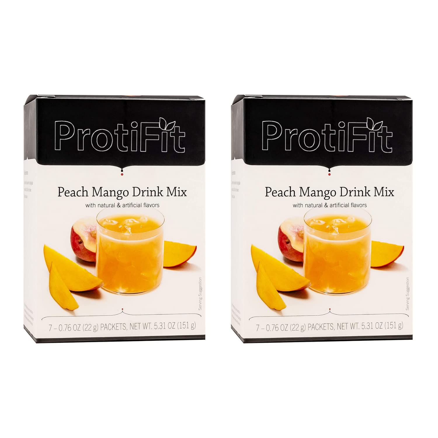 PROTIFIT - Bebida de Melocotón y Mango Alta en Proteínas (Paquete de 2), 15 g de proteína, baja en calorías, sin azúcar, ideal para proteínas, 7 porciones por caja (Paquete de 2)