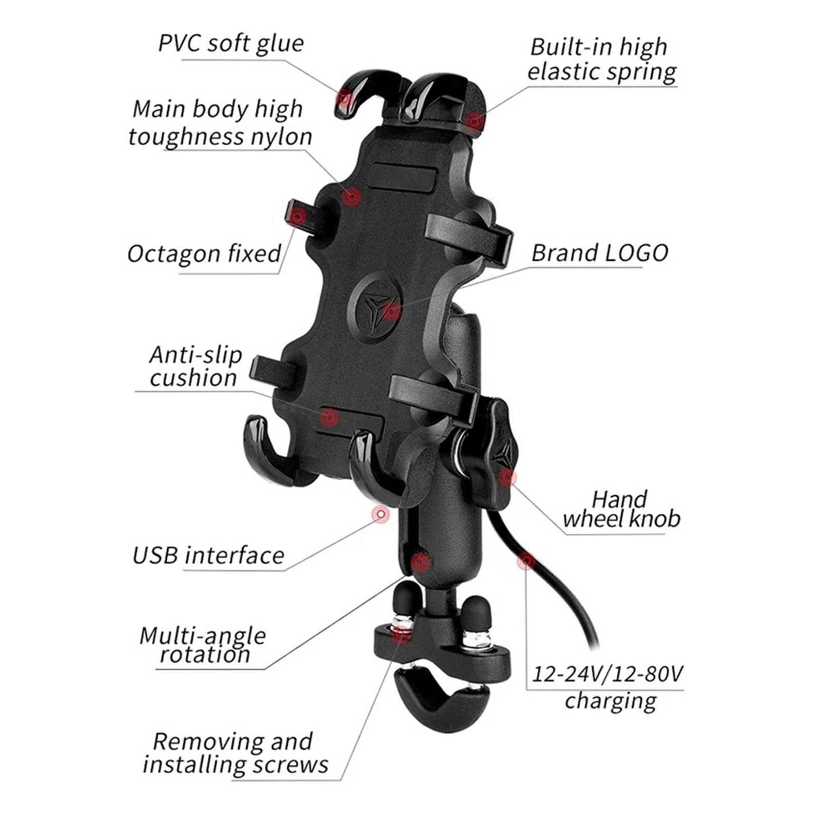 Support GPS Moto Convient Aux Téléphones Portables Supports Téléphone pour Moto Stations Charge USB avec Chargeurs Rapides 3.0 Et Rétroviseur pour Guidon GPS