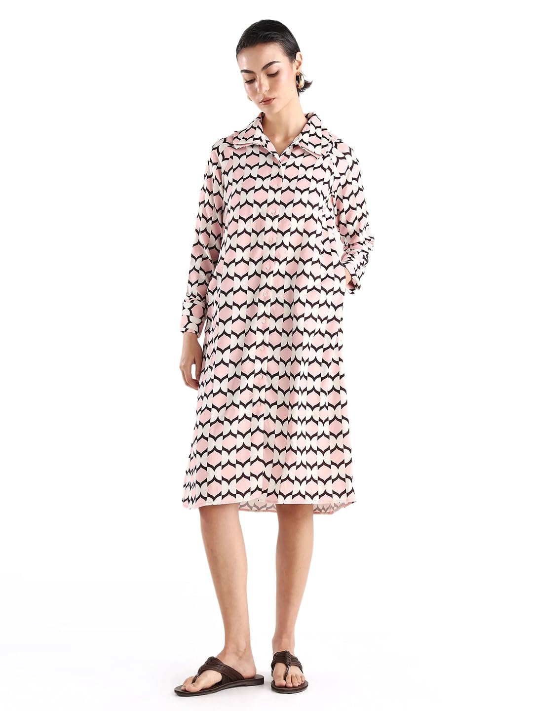 A-LINE Geometric Print MIDI Dress-image-41