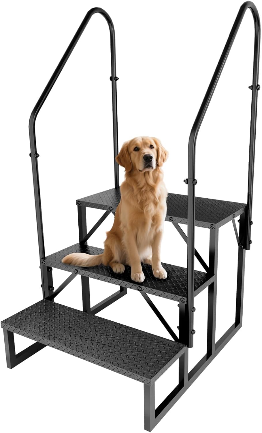 RV Steps with Handrail, RV Stairs 660 lbs Load Capacity, Step Ladder with Anti-Slip Panel, Mobile Home Stairs for Travel Trailers (3 Step with 2 Handrails)