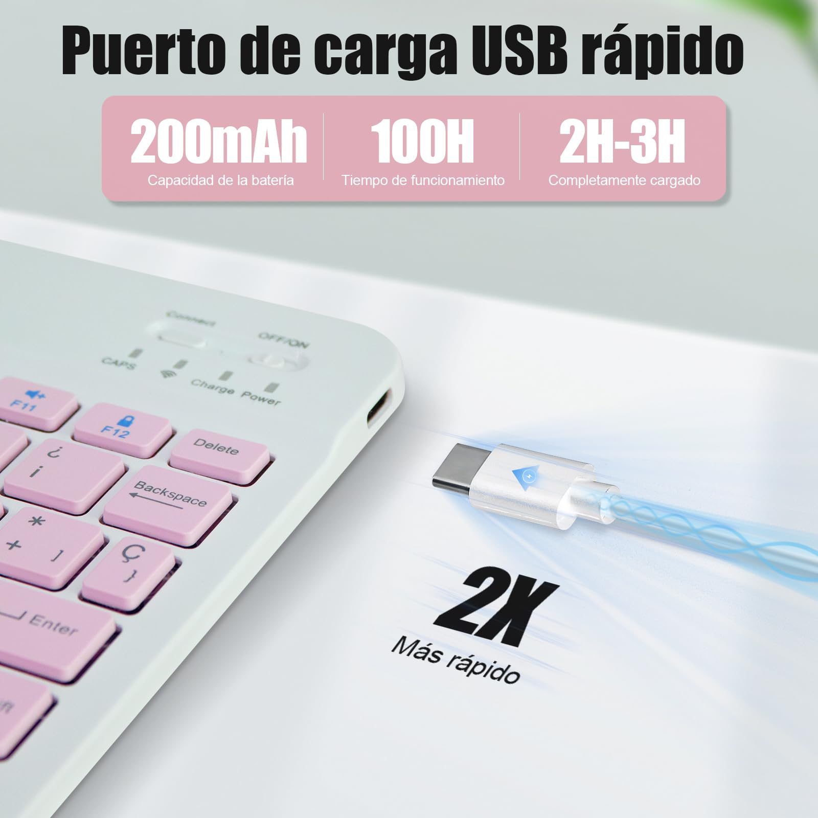 Funda con Teclado para Lenovo Tab M11 (TB-330FU/330XU) 11", Español Ñ, Funda Giratoria Y Teclado Bluetooth Desmontable con Portalápices (Rosa)