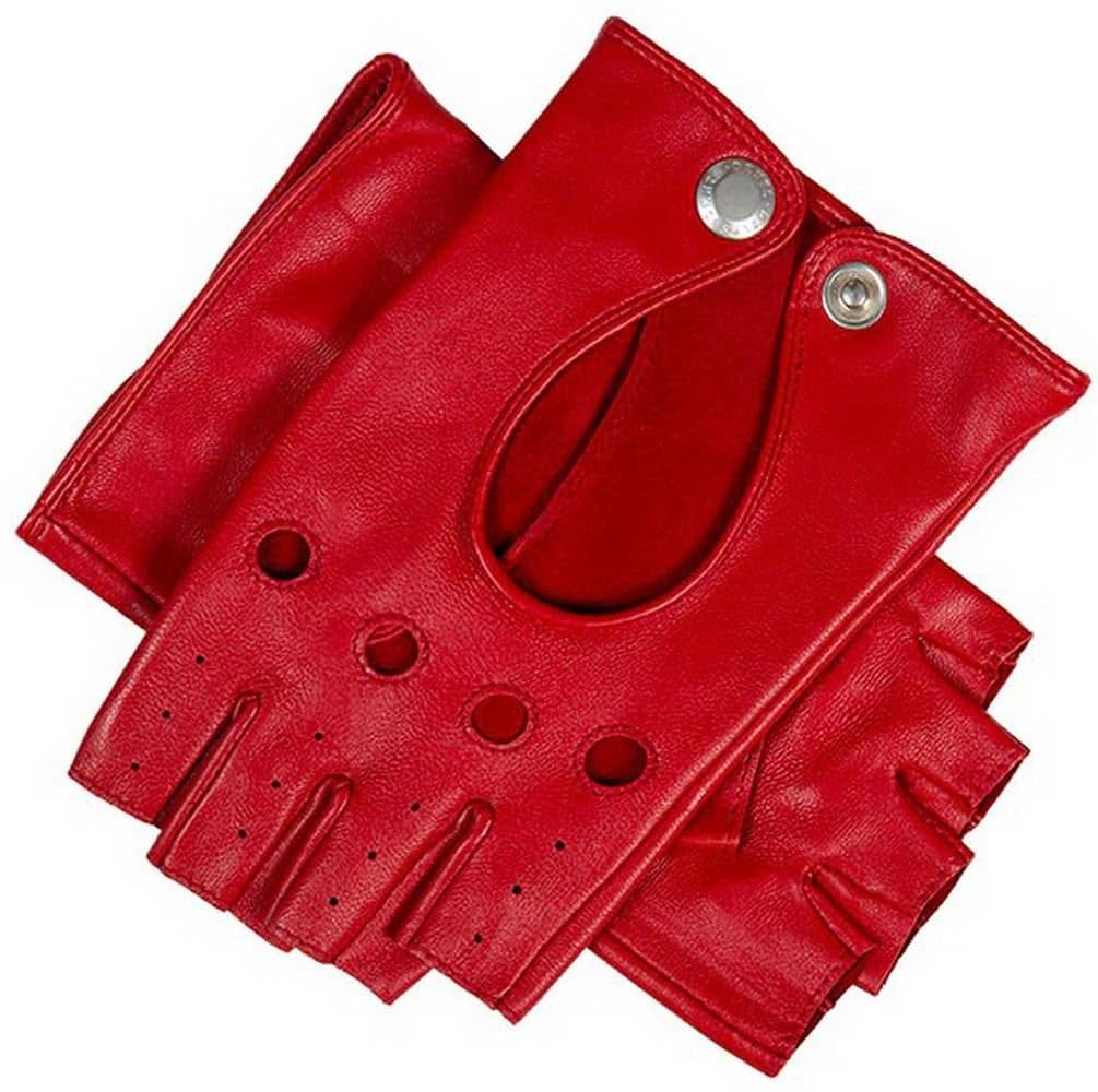 Dents Women's Berry Paris Hairsheep Leather Half Finger Driving Gloves - Red - Medium