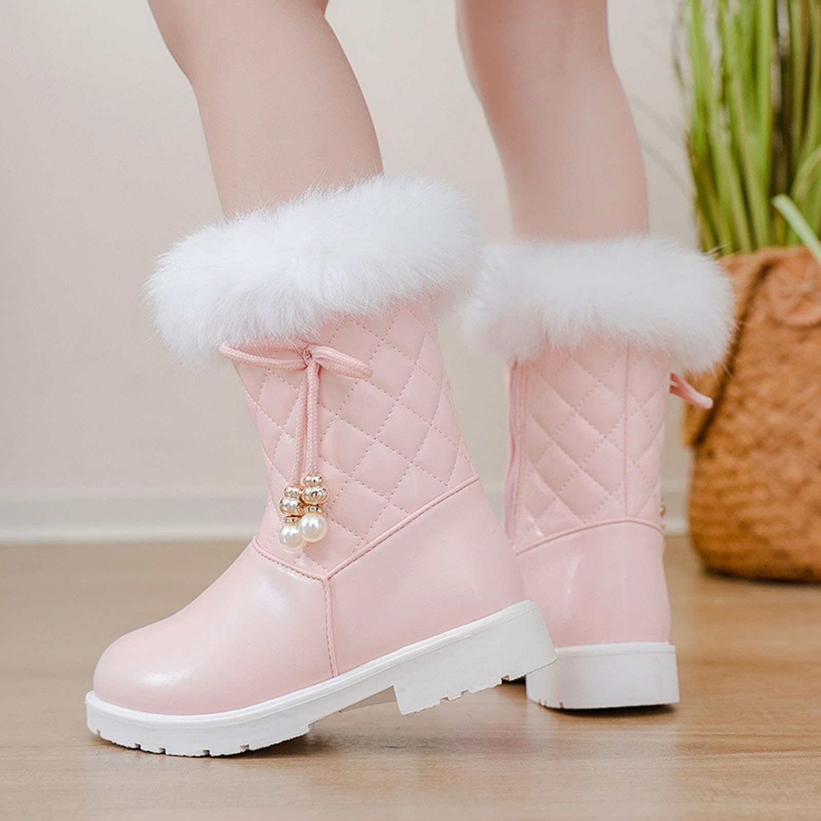 Botas niños fácil Poner Botas de Nieve para niñas de otoño e Invierno con de, Antideslizantes, cálidas y cómodas, Botas con Cremallera Lateral y de Color (29.5 Little Child)