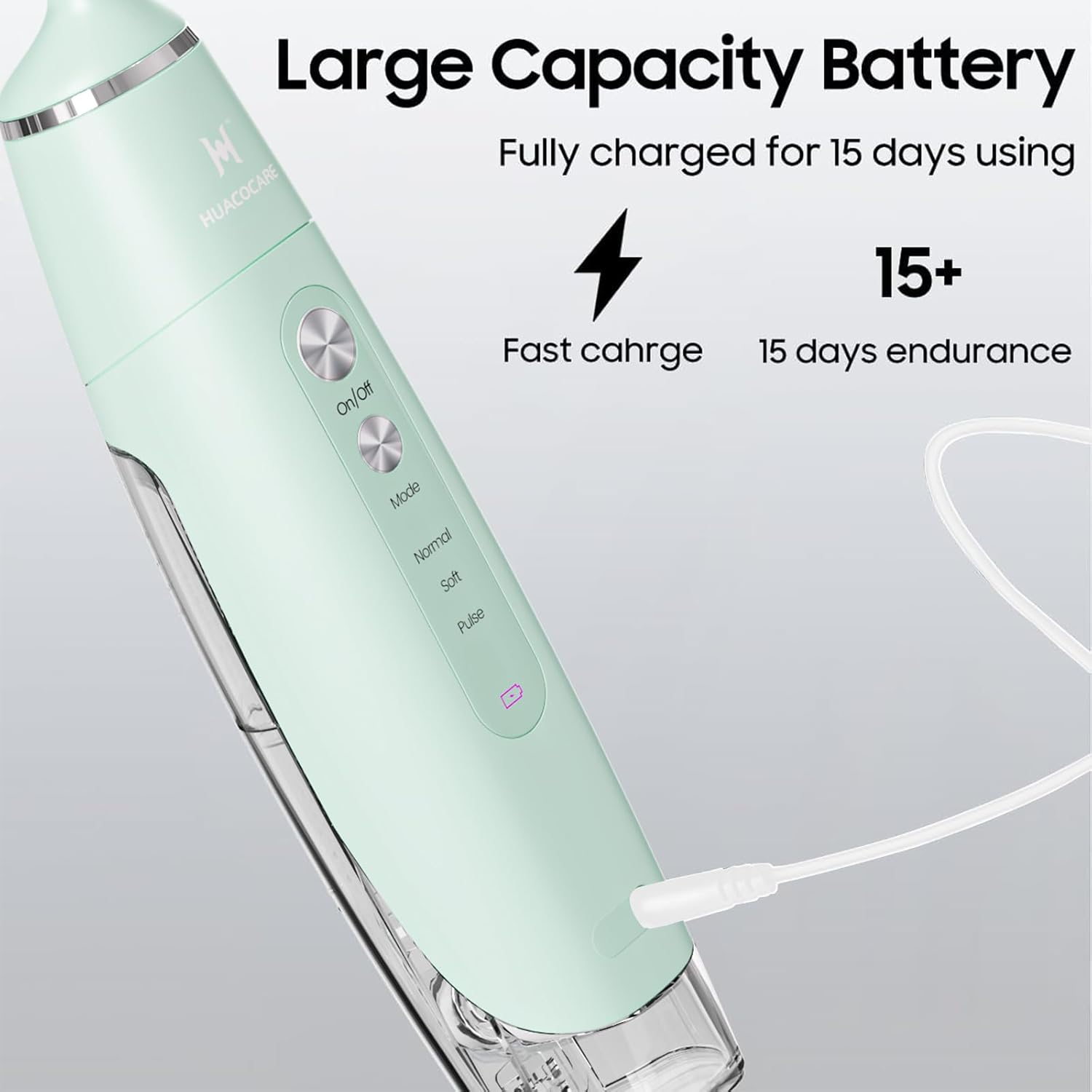 Water Flosser Equipped with Two Water Tanks for Home and Travel,3 Modes Dental Oral Irrigator,Portable,IPX7 Waterproof,Powerful Battery Life, Water Dental Flossers for Teeth (Light Green) - Image 6