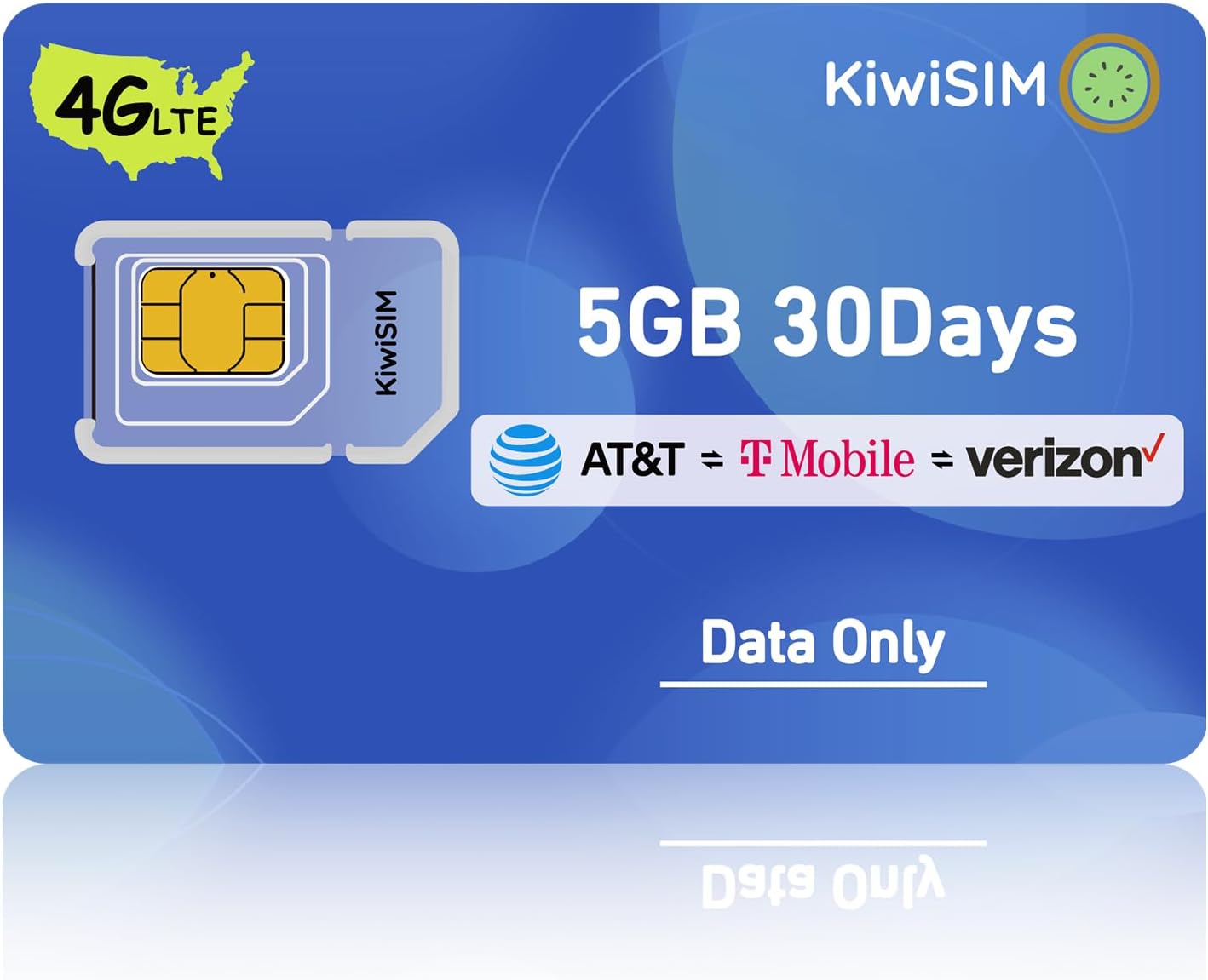 4G Data Only SIM Card, Support for AT&T/T-Mobile/Verizon USA Coverage, Compatible with Unlocked Hotspots/Routers/GPS Trackers & Portable WiFi Devices，3 in 1 SIM(5GB 30 Days)，No Contract