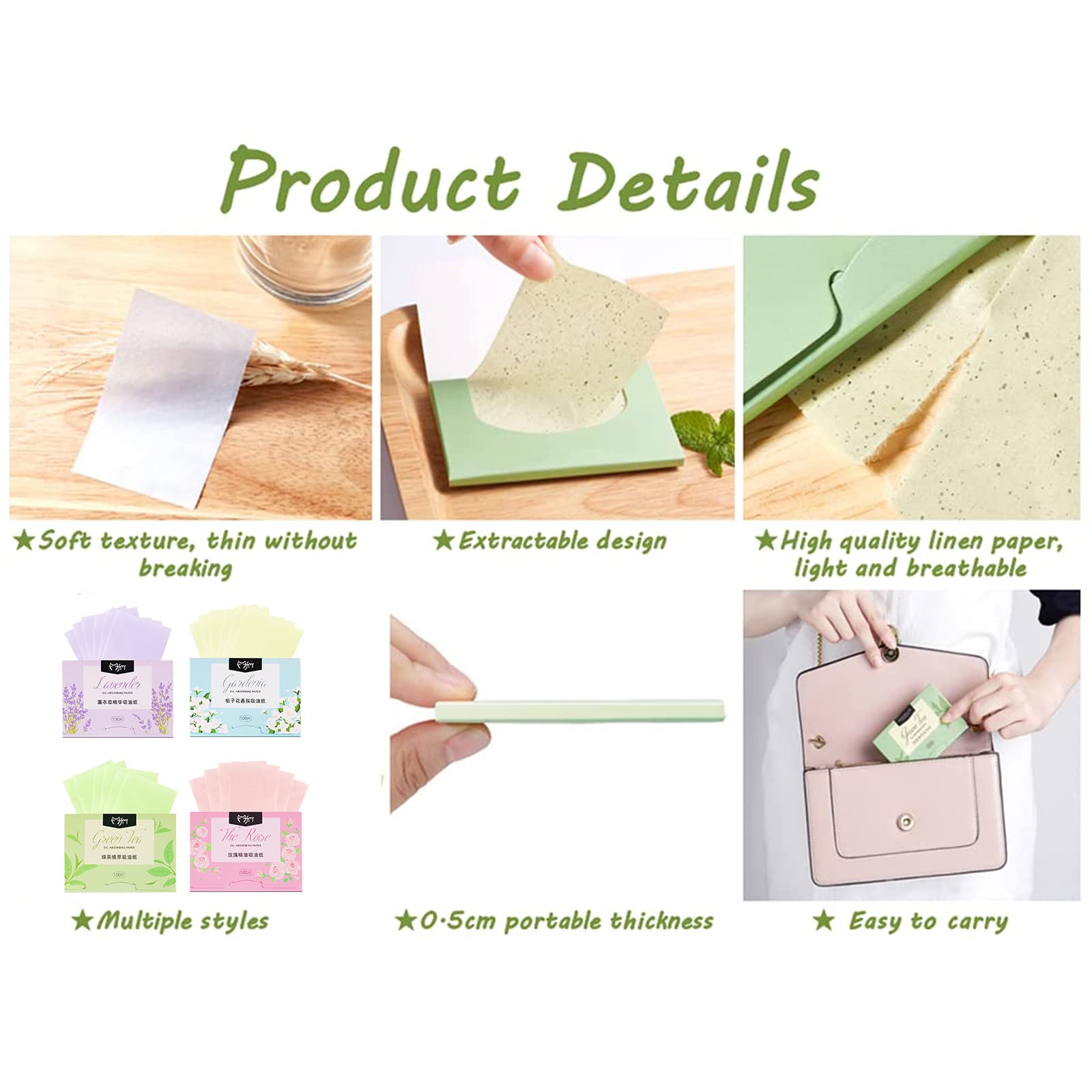 Papel absorbente de aceite facial,400 Papel Secante de Aceite,Hojas de toallas de papel absorbentes de aceite natural, película de papel absorbente de aceite facial de tejido para hombres y mujeres