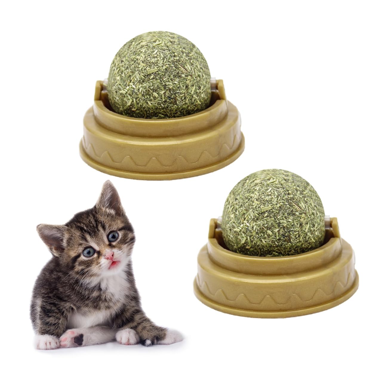 FRCOLOR 12 Juguetes para Gatos, Juguete para morder, Gato Lame Hierba gatera, Juguetes digestivos para Gatos, Juguete de Pelota para Pegar en la Pared, para Mascotas, Aperitivos, Rueda de