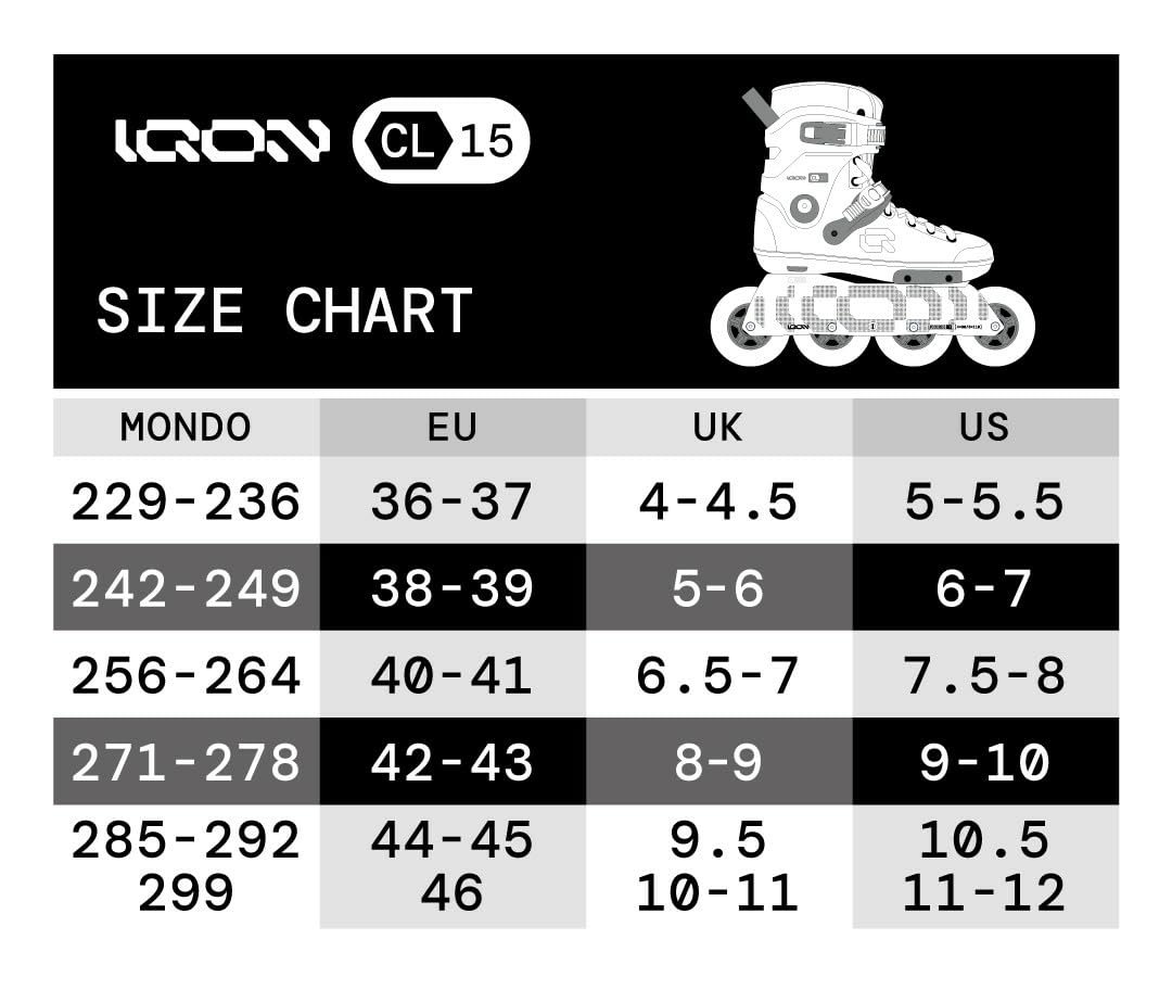 IQON CL15 Black Edition Rollers en ligne, Hardboot avec doublure Myfit & Cuff Decode SE Frame réglable, 4 x 90 mm ou 3 x 110 mm, roulements ABEC 9, avec montage de 165 mm