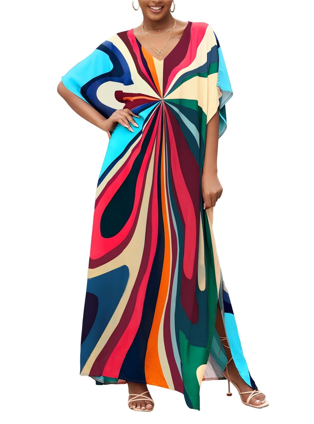 NFVNKJ Women's Plus Size Beach Lounge Kaftan Maxi Dress Swimsuit Coverup for Women