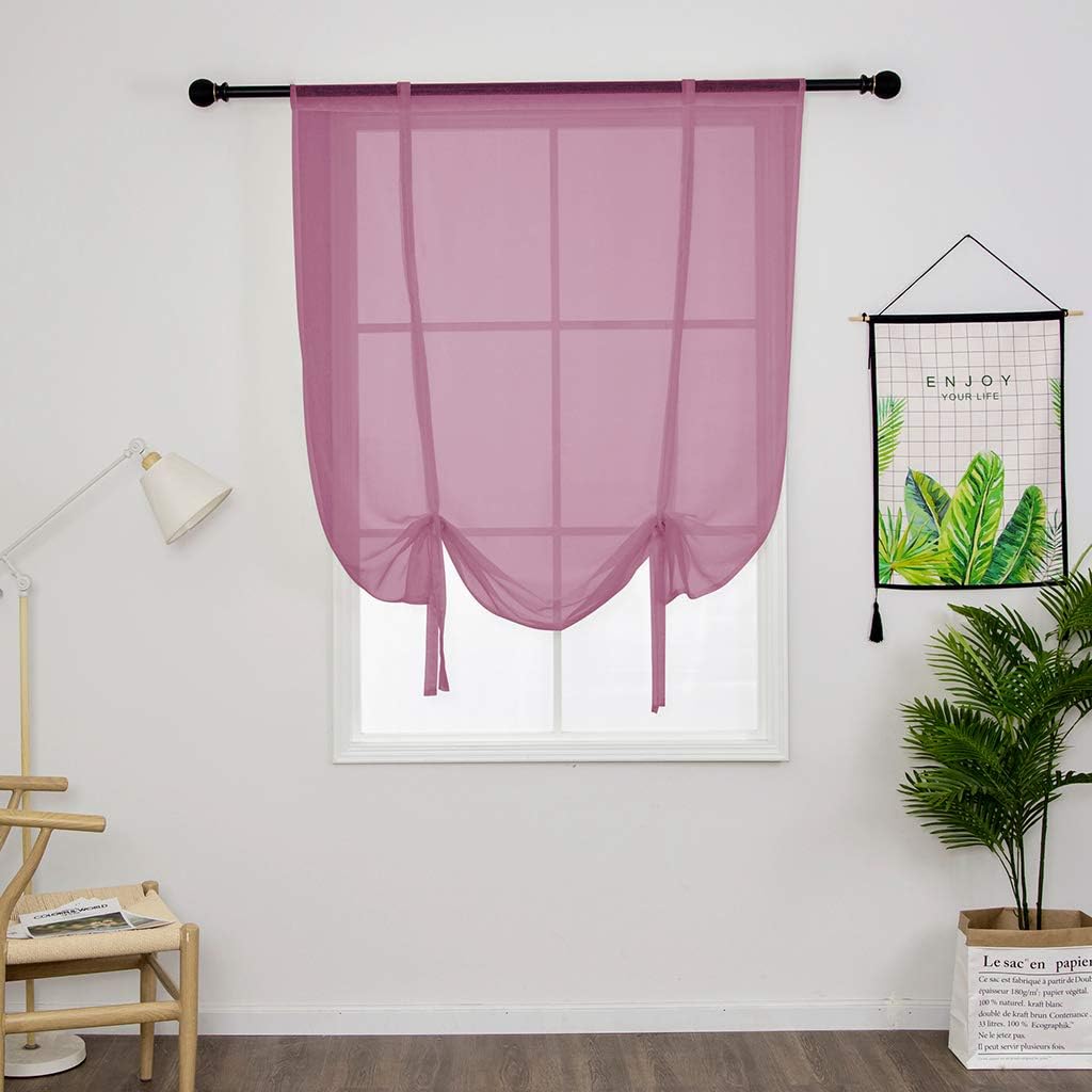 SIMPVALE 1 Panel Roman Shade with Rod Pocket Top Semi Sheer Tie Up Balloon Shade Curtain for Kitchen Balcony Bathroom (W 47.2" x L 55.1", Orange)
