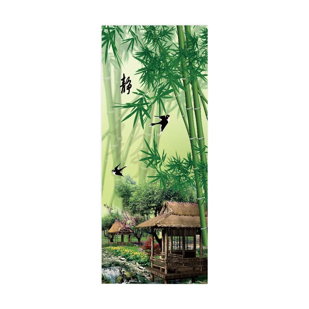 Sticker poster porte trompe l'oeil haut de gamme forêt de bambous