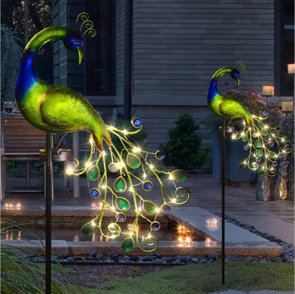 Solar Light Peacock Garden Light Metal Peacock Garden Solar Lamp 300mAh Outdoor Decorative Stake Lights Stake for Yard Decorations, Lights Outdoor