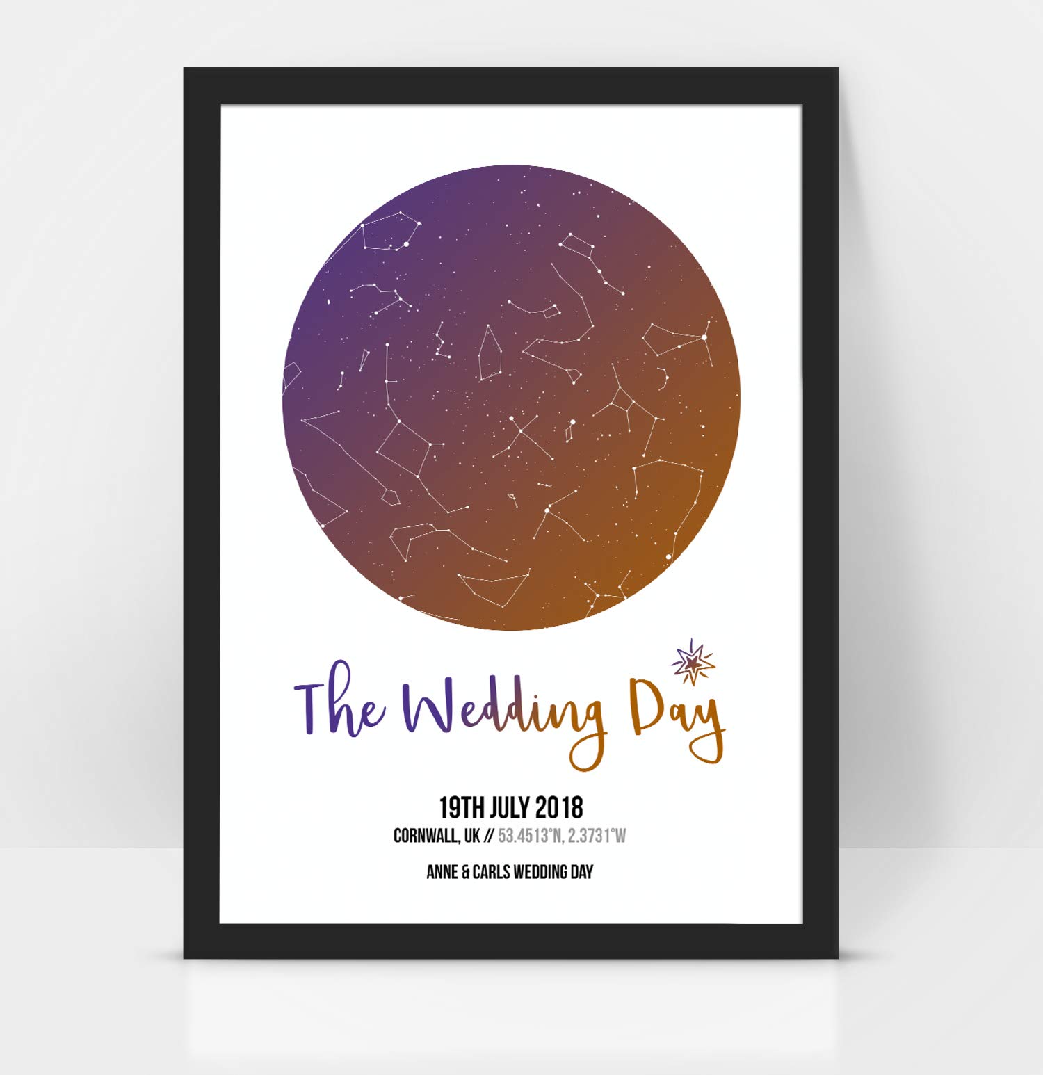 Forefrontdesigns Black Personalised Star Map - Custom Star Map, The Night We Met, Stars On The Day You Were Born, Constellation Gifts, Name A Star Gift, Where We First Met - Unique Valentine’s Gift