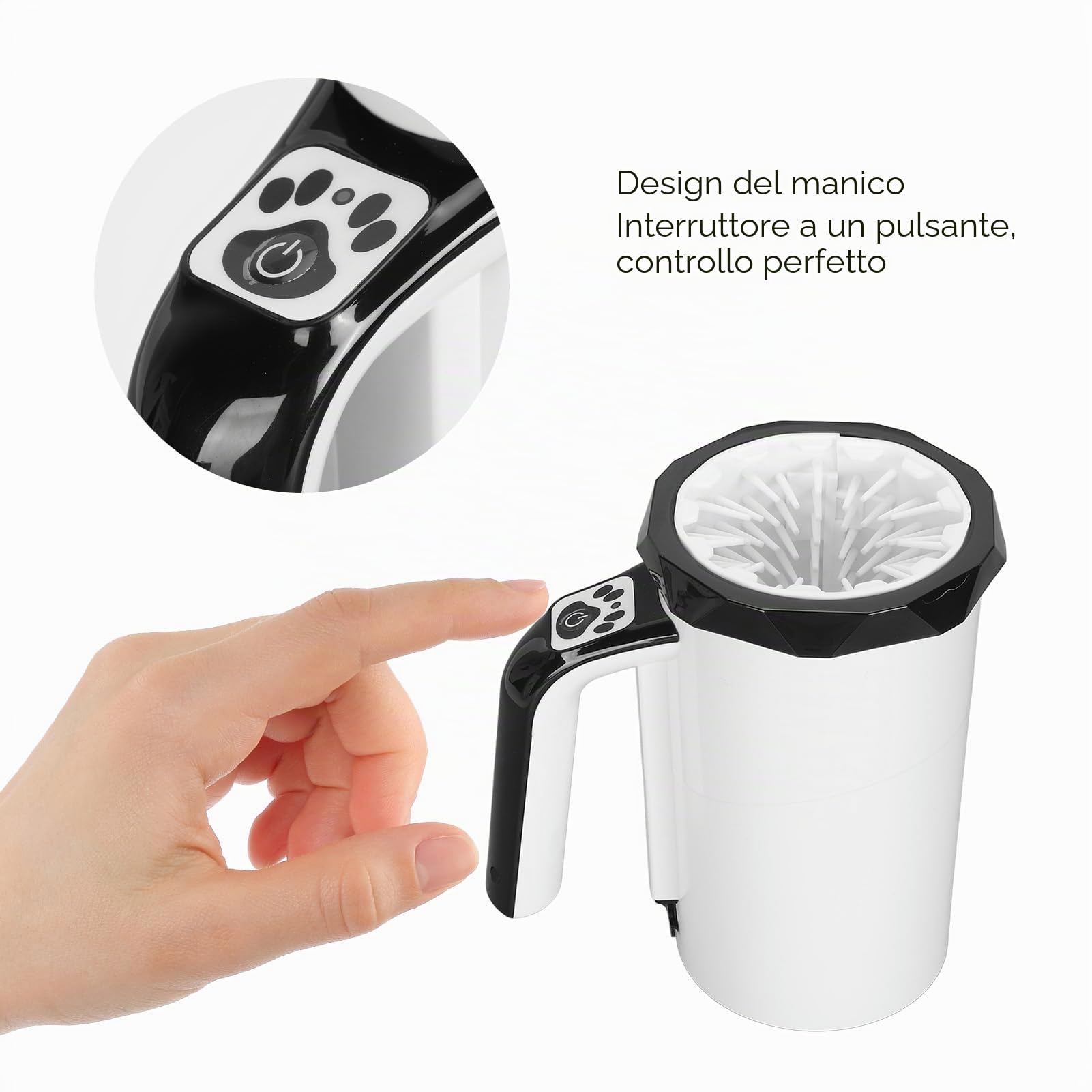 Pulisci Zampe Cani Automatico Multifunzione Tazza Lava Piedi Silicone Ricaricabile Portatile (Bianco e Nero)