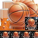 Juego de vajilla de fiesta de baloncesto, 61 piezas de baloncesto, suministros de decoración para fiestas de cumpleaños, placas de ventilador de baloncesto, manteles, decoraciones de cumpleaños para