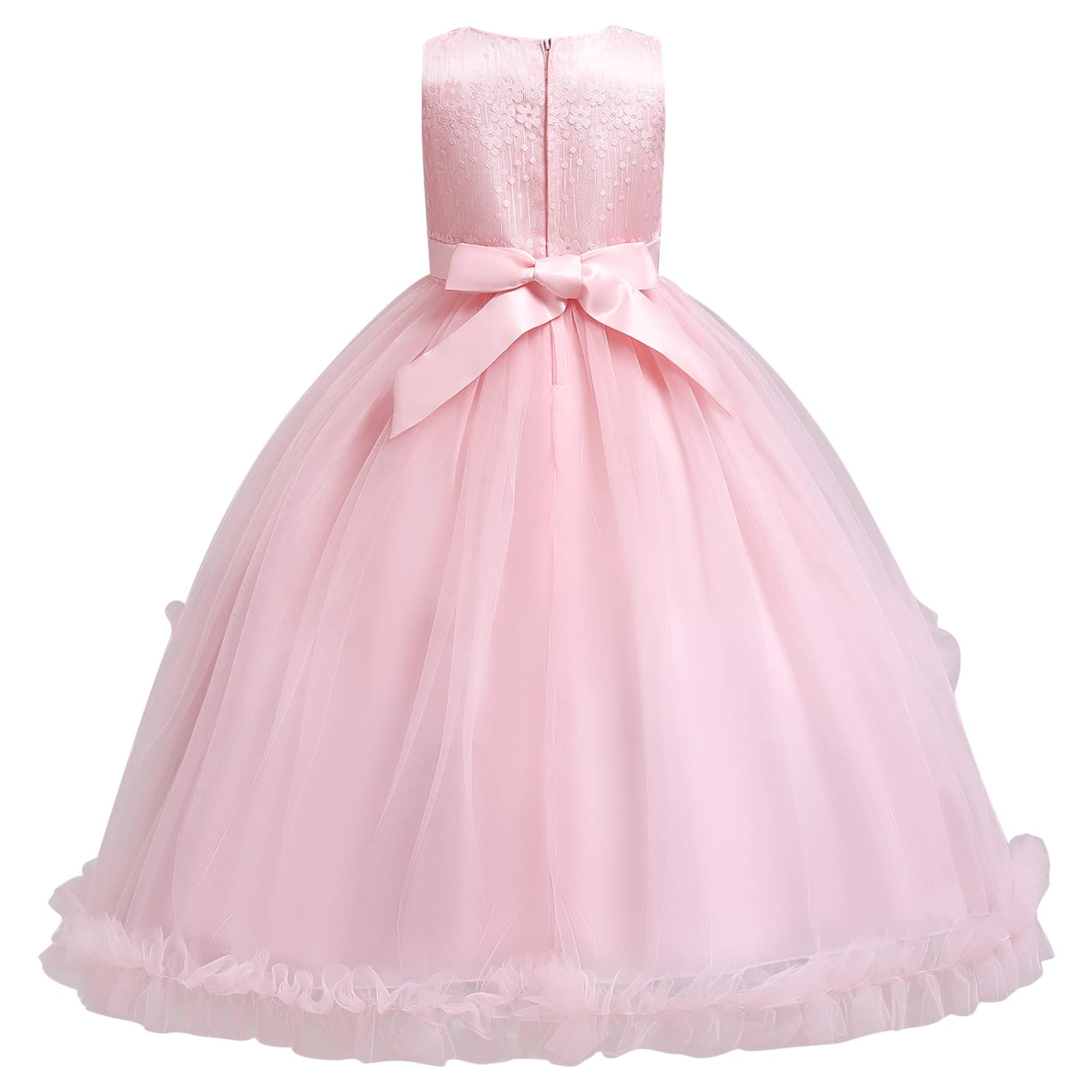 IMEKIS Abito da bambina con fiori, da principessa, in pizzo, in tulle, con paillette, con fiocco, per feste, matrimoni, compleanni, lunghi