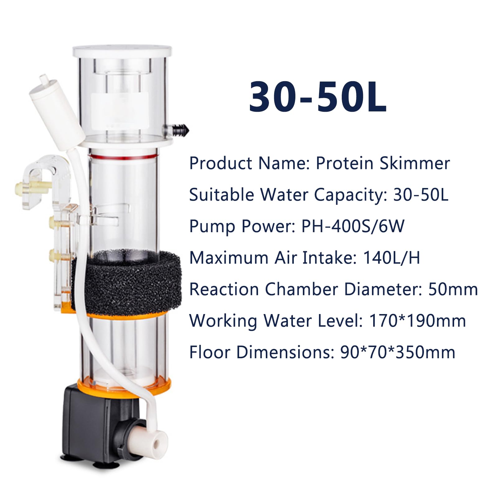 Skimmer per proteine per acquario, filtro interno per acquari d'acqua dolce e marini, migliora la qualità dell'acqua, adatto per acquari da 30 a 130 litri