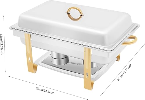 Miniatura 3 de Juego de bufé de 8 cuartos de galón, juego de sartén de acero inoxidable con tapa, calentador de alimentos de tamaño completo, juego de calentador