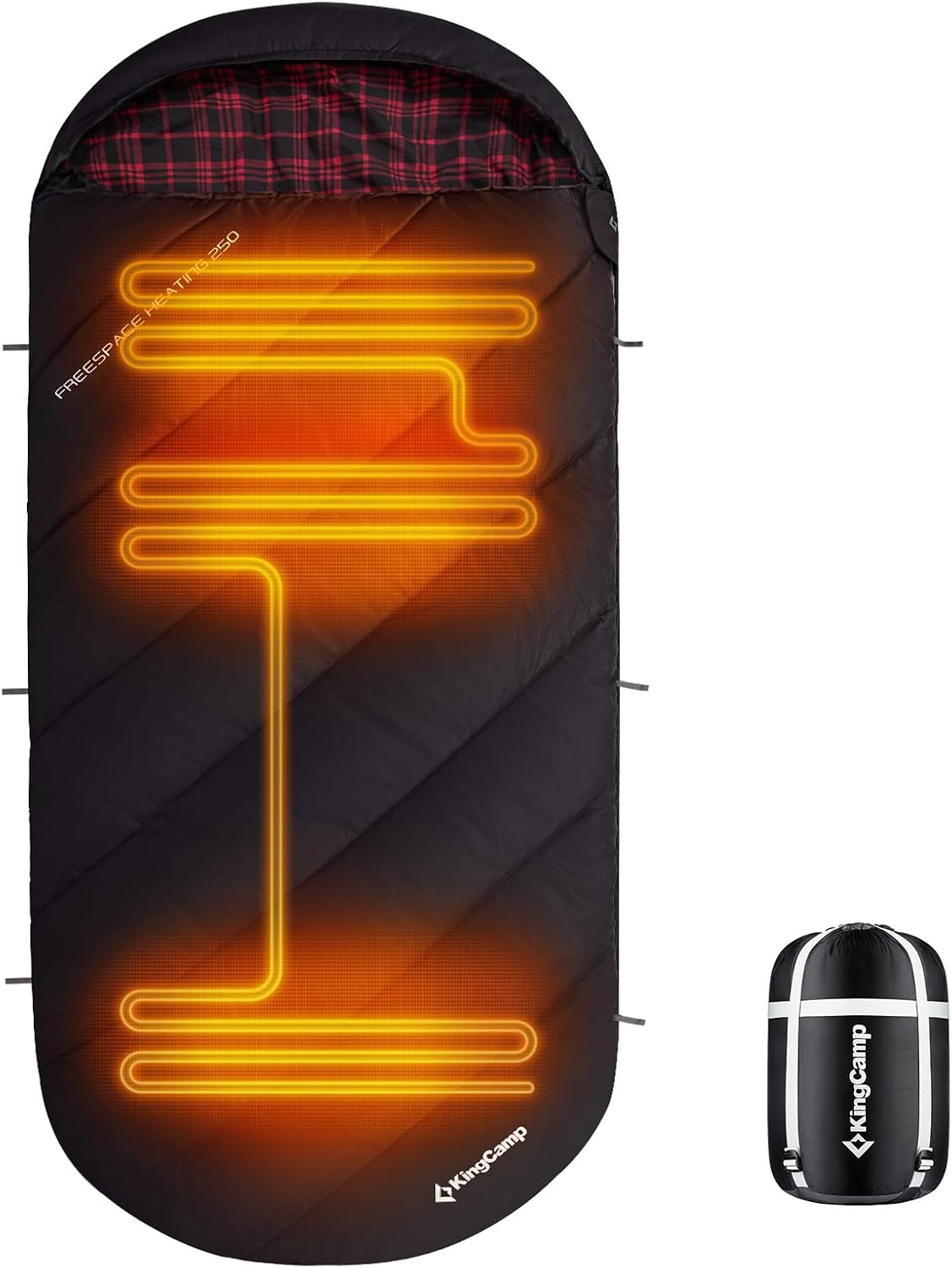 KingCamp Sleeping Bag for Adults, Cold Weather & Warm Extra Wide Big & Tall XL Portable Waterproof Flannel Sleeping Bags, Essentials Gear Accessories for Camping Backpacking Hiking Indoor & Outdoor Heated Black 86.6" x 39.4"